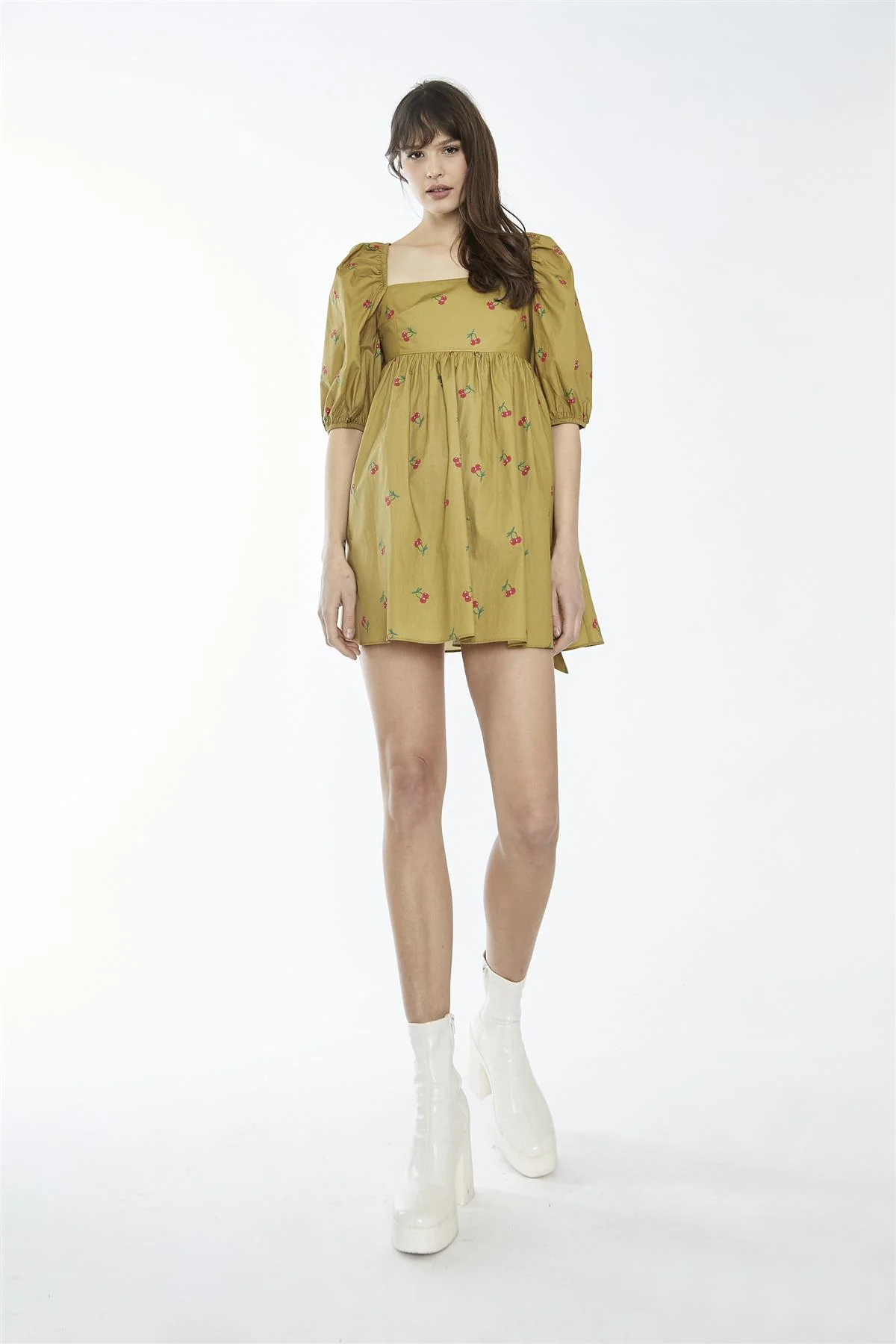 Oliver-Cherry Print Square-Neck Mini-Dress