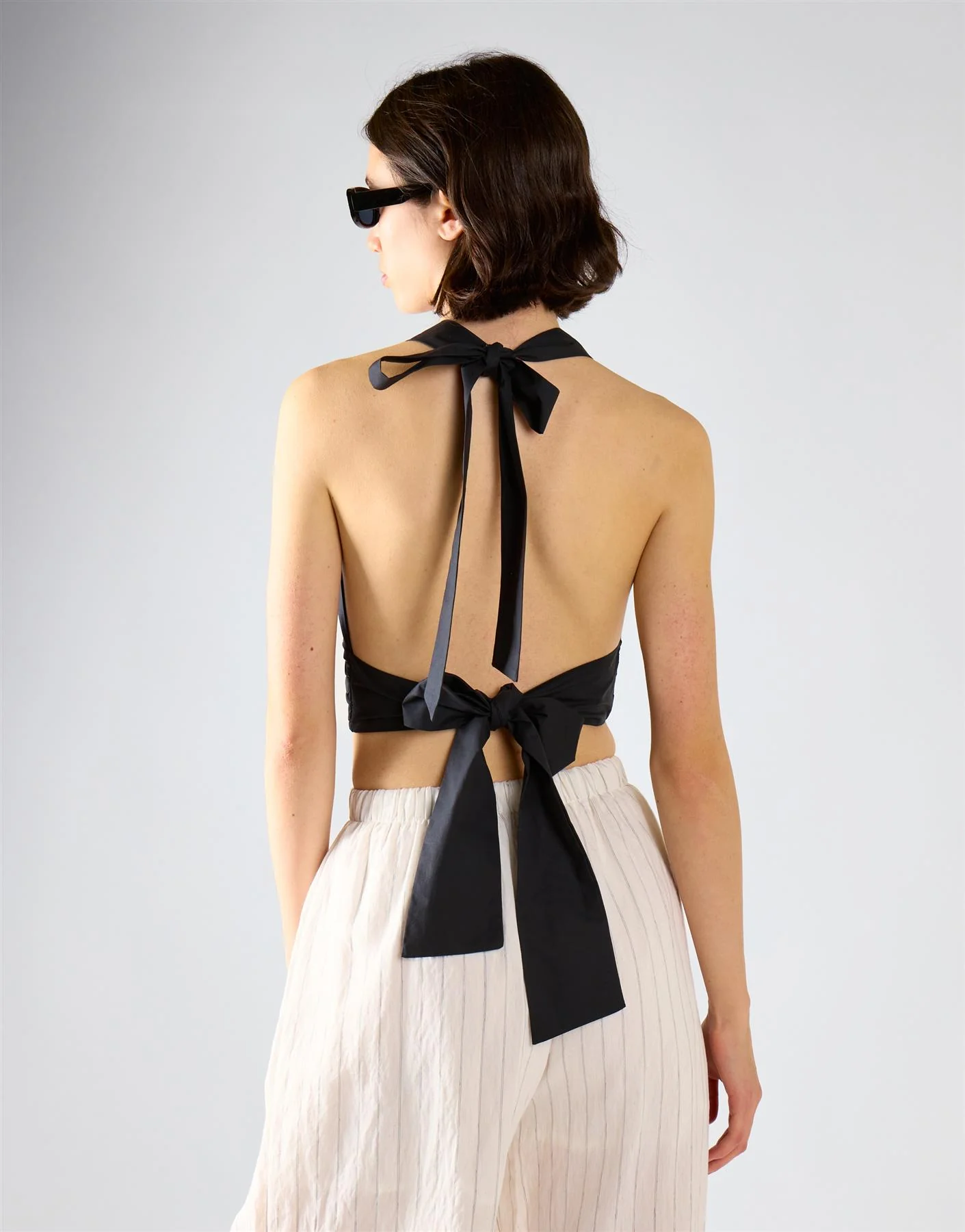 Open Tie Back Halter Top - Black - Image 2