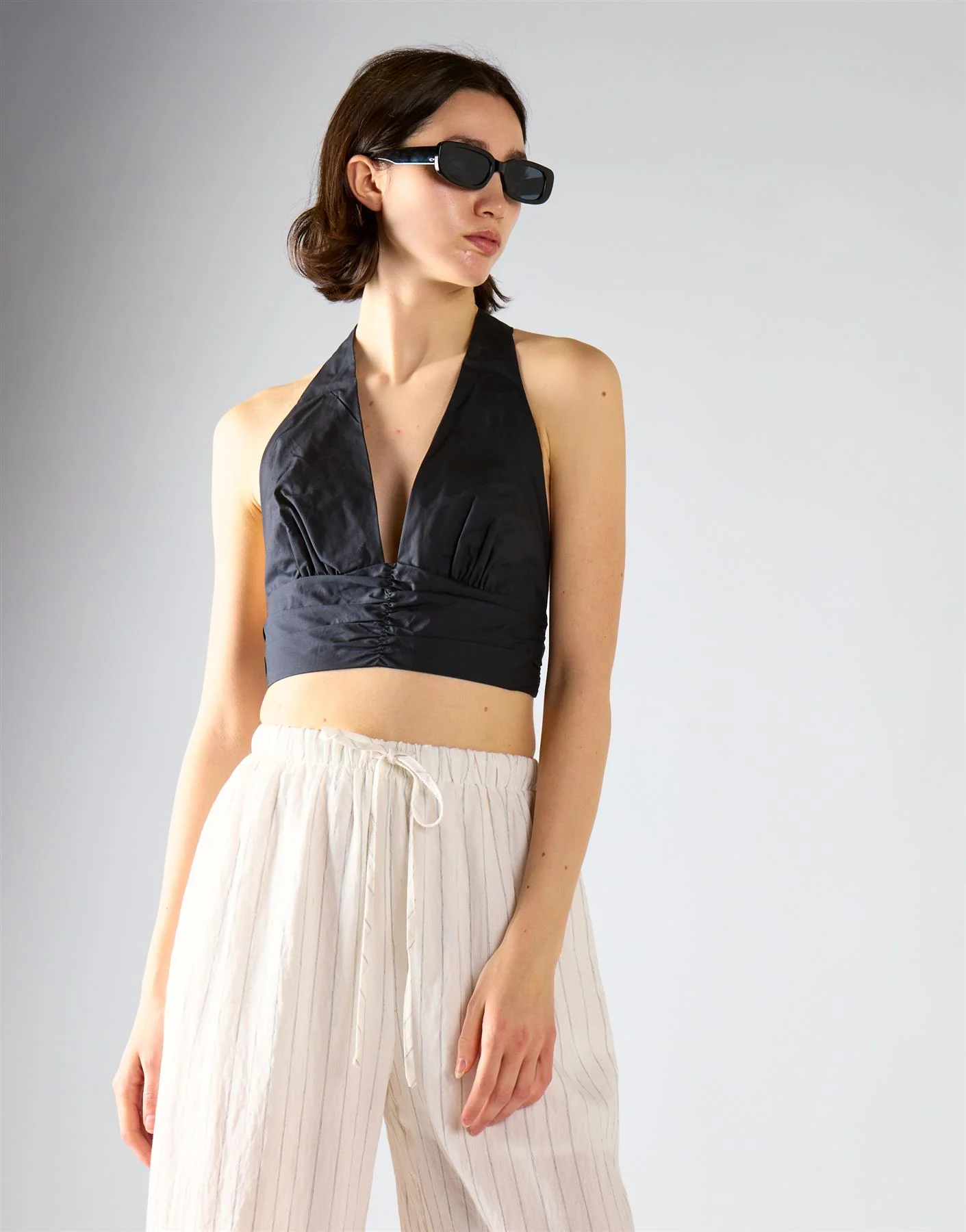 Open Tie Back Halter Top - Black - Image 3