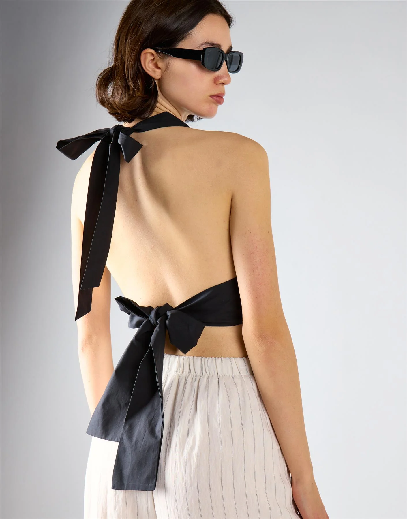 Open Tie Back Halter Top - Black - Image 4