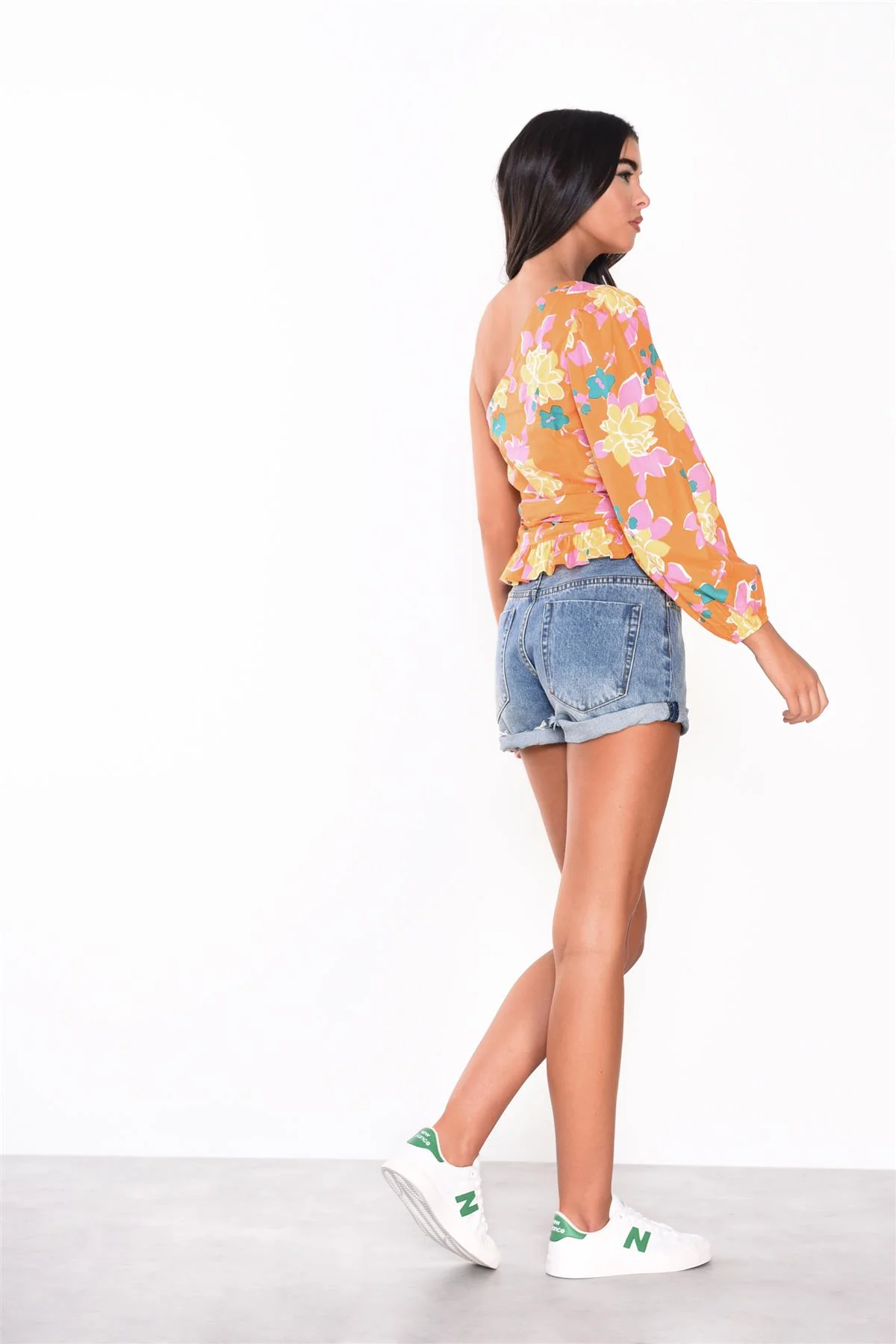 Orange Floral One Shoulder Tie Top - Image 2