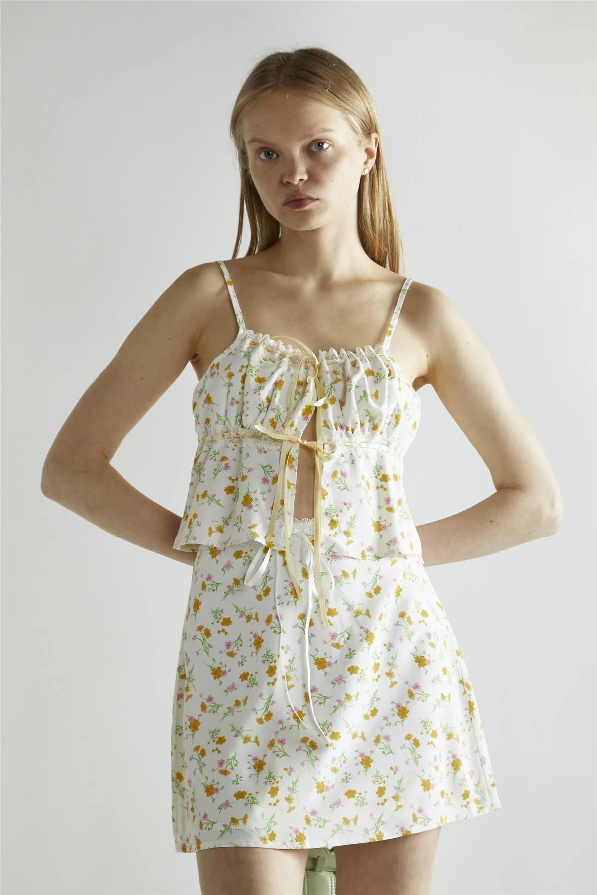 Orange-Pink Spring-Floral A-Line Mini-Skirt - Image 3