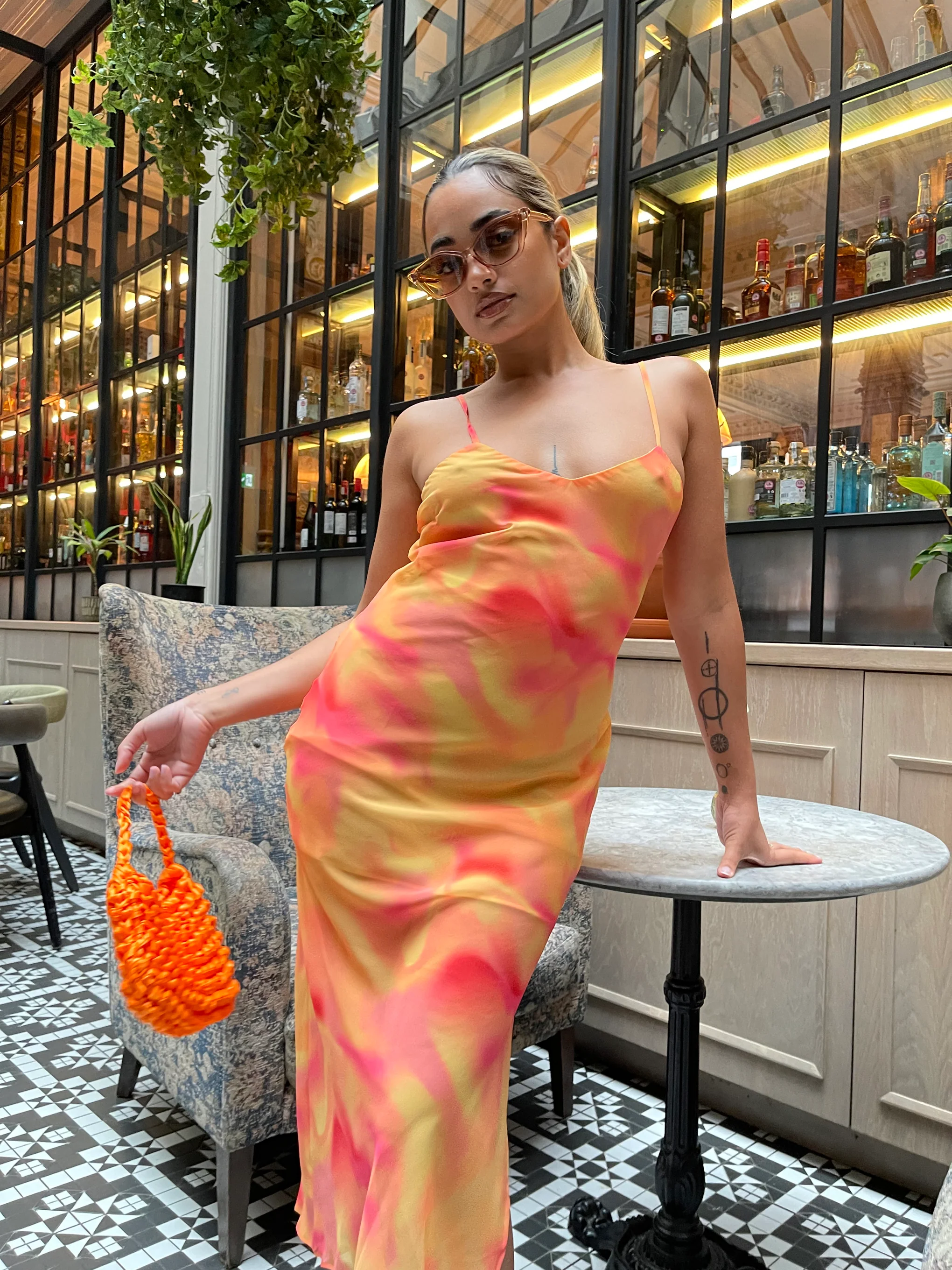 Orange-Yellow Tie-Dye Cami Slip Midi-Dress - Image 3