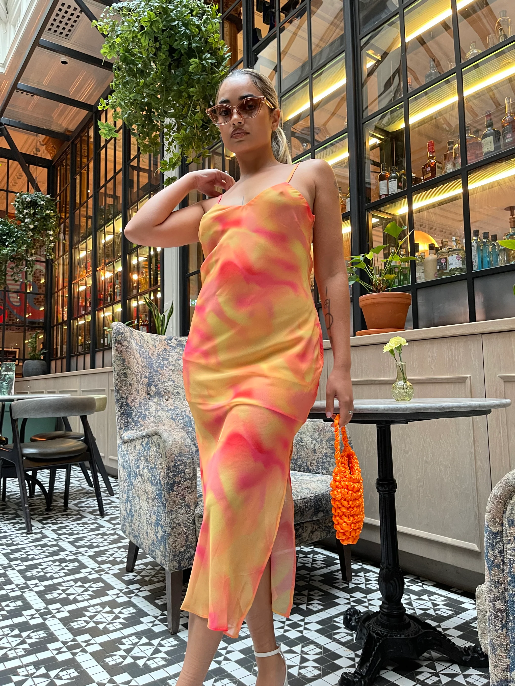 Orange-Yellow Tie-Dye Cami Slip Midi-Dress - Image 4