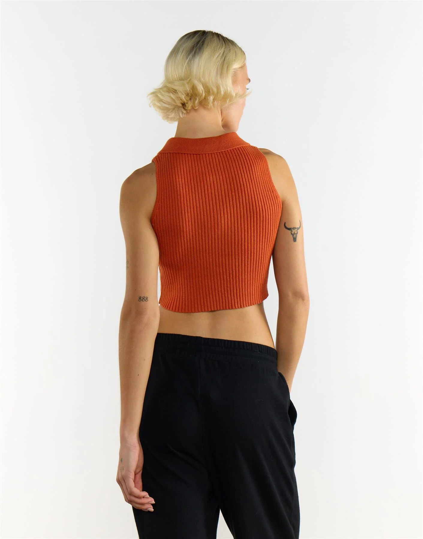 Orange Zip Collar Sleeveless Top - Image 4