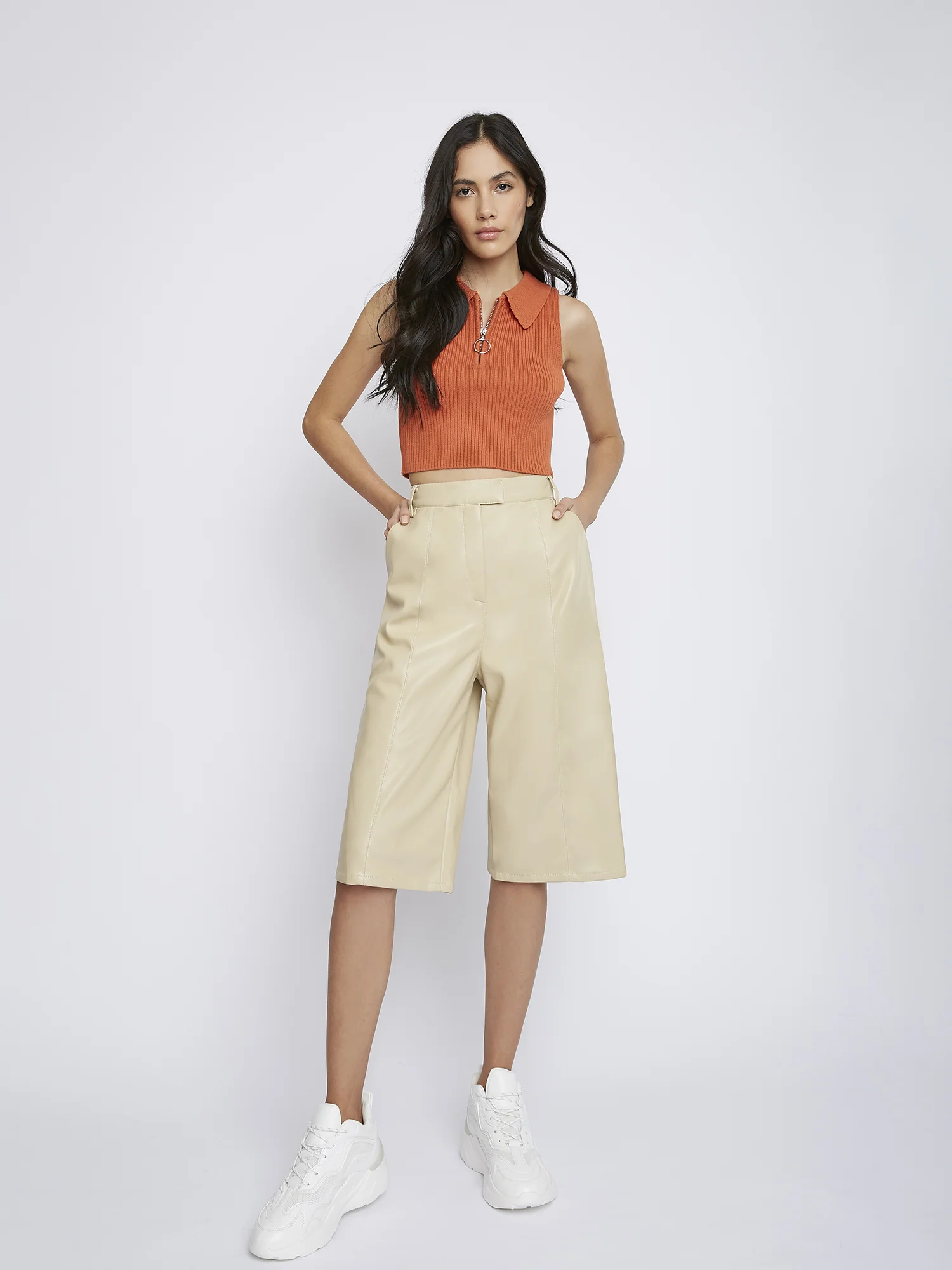Glamorous Orange Zip Collar Sleeveless Top - Image 2