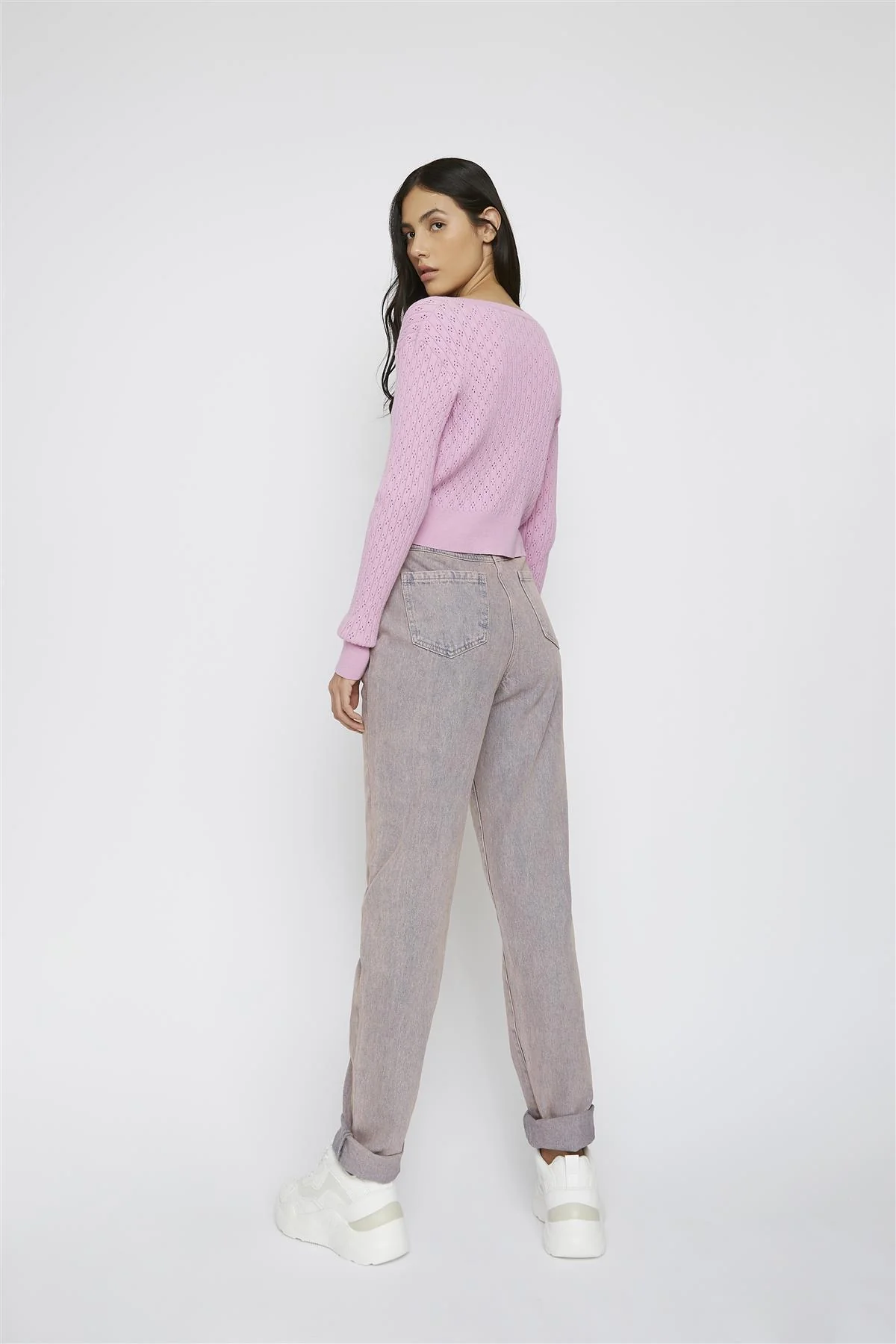 Orchid-Pink Long-sleeve Cropped-Cardigan - Image 2