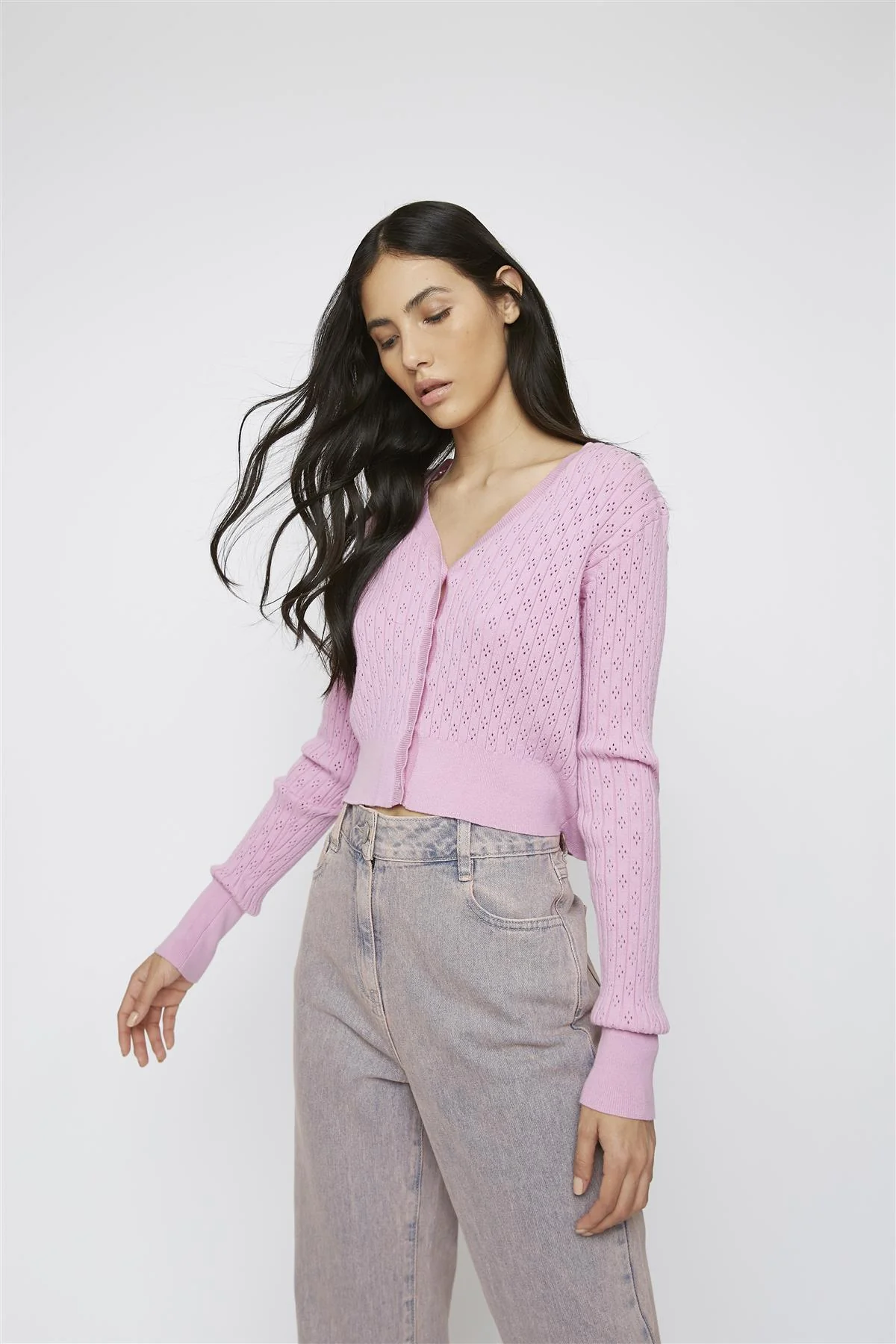 Orchid-Pink Long-sleeve Cropped-Cardigan - Image 4