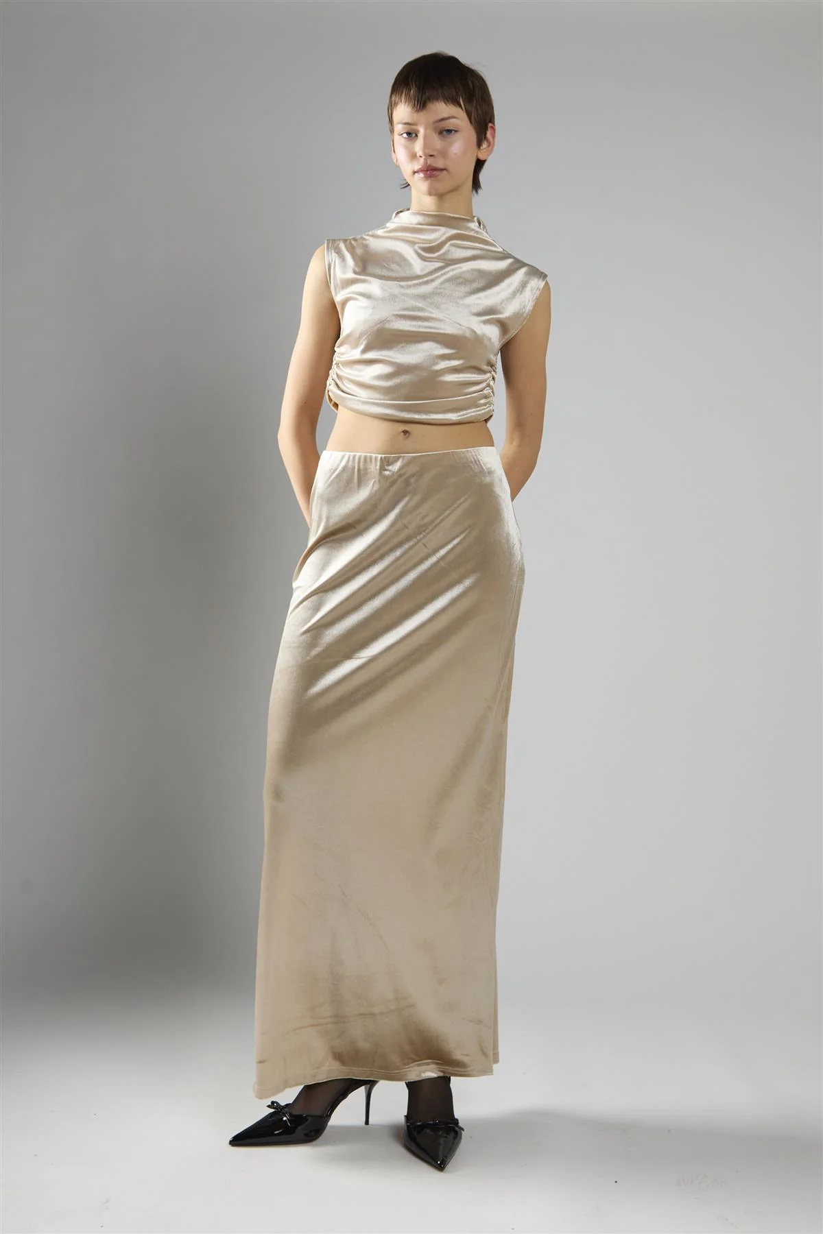 Oyster Velvet Mid-Rise Maxi Skirt