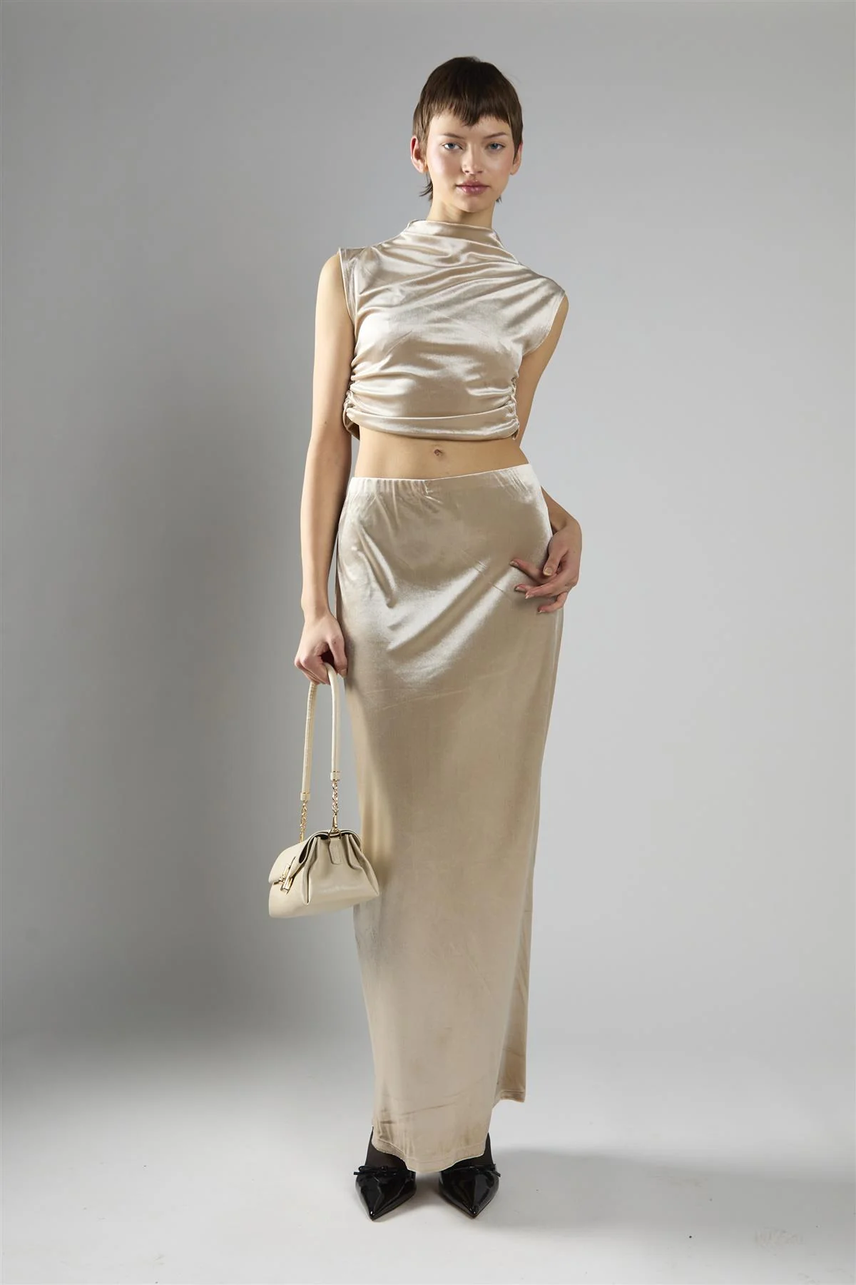 Oyster Velvet Mid-Rise Maxi Skirt - Image 5