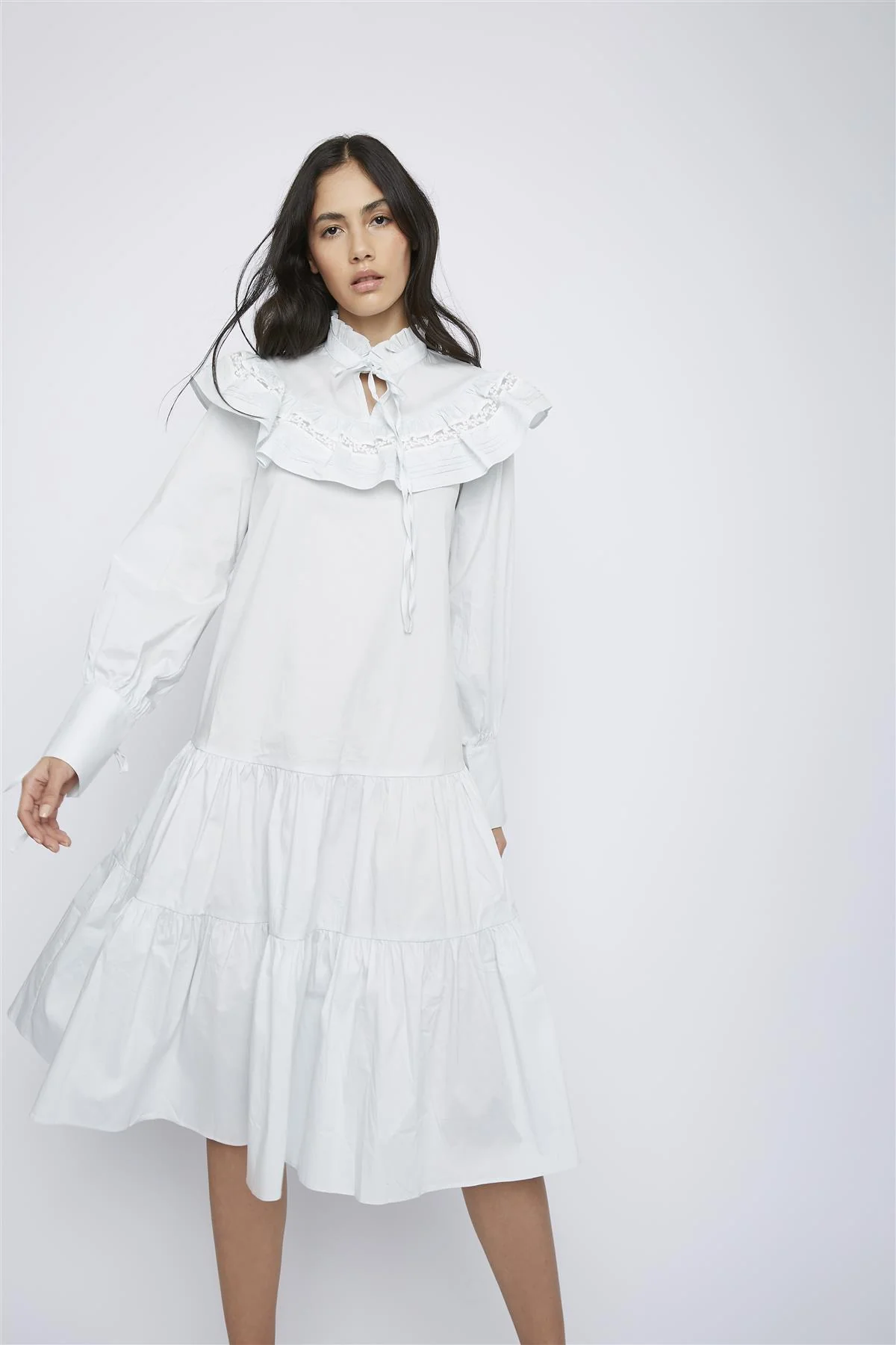 Pale-Blue Broderie-Ruffle-Detail Midi-Dresses - Image 3