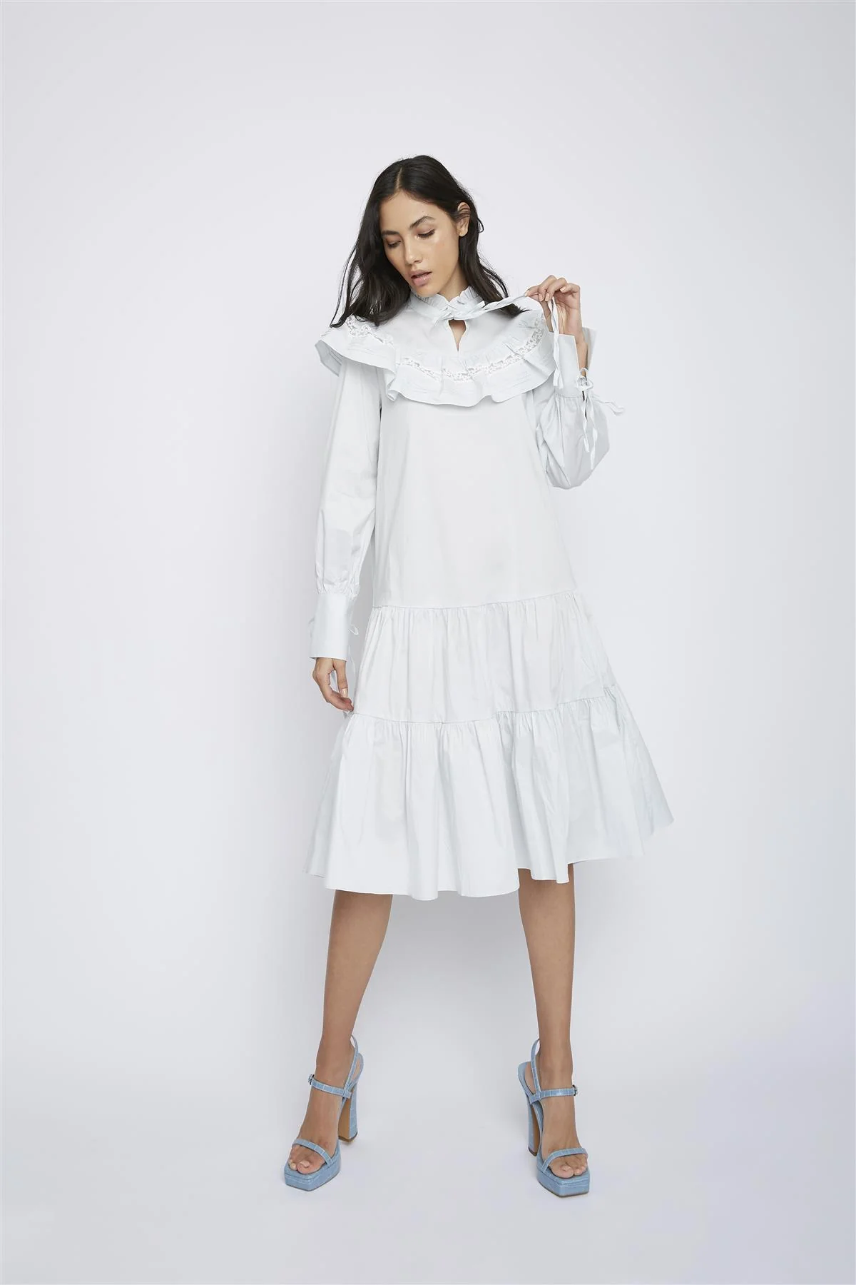 Pale-Blue Broderie-Ruffle-Detail Midi-Dresses - Image 6