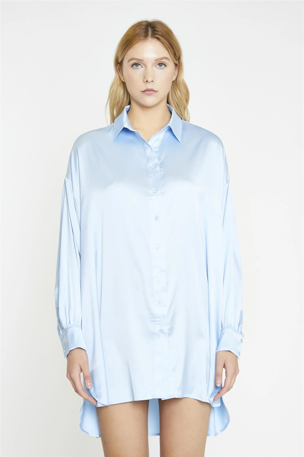 Pale-Blue Satin Shirt-Dress - Image 5