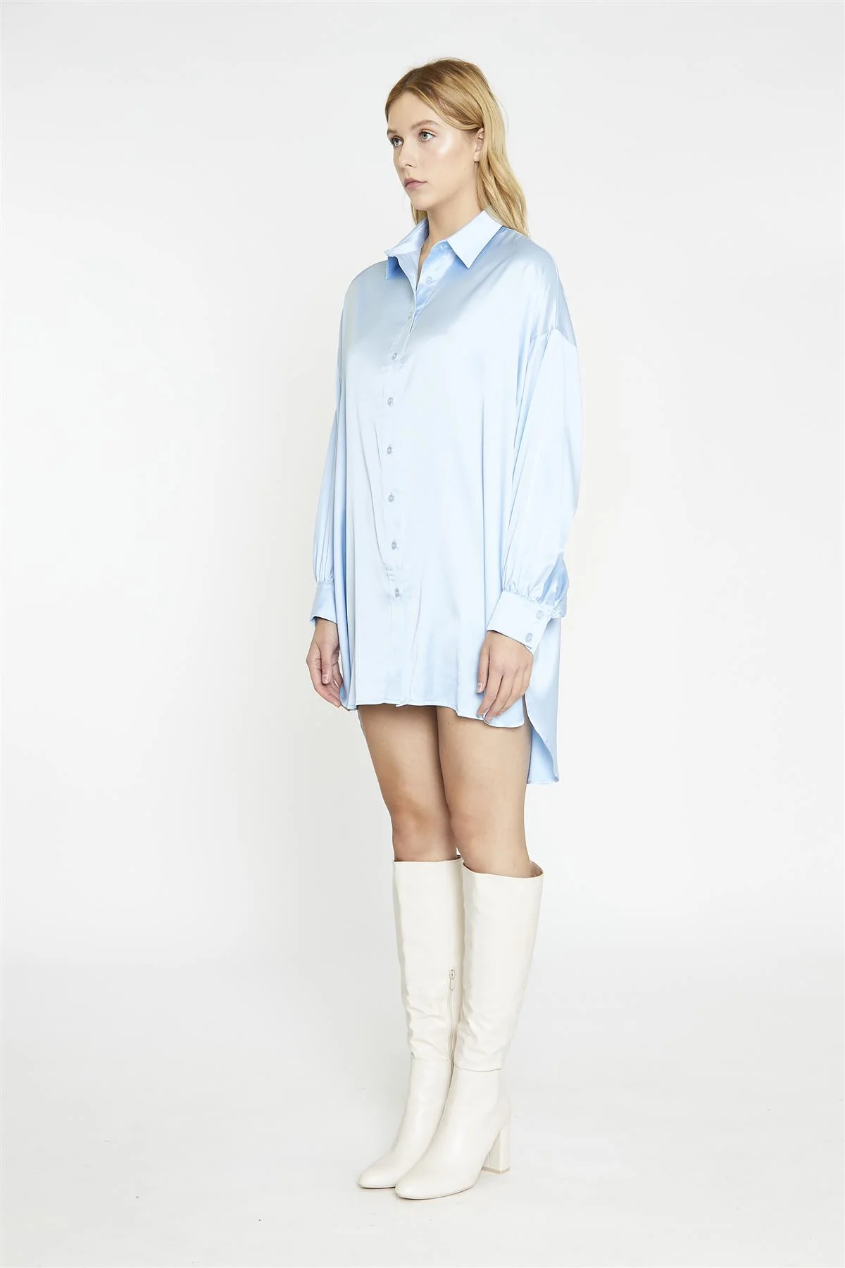 Pale-Blue Satin Shirt-Dress - Image 7