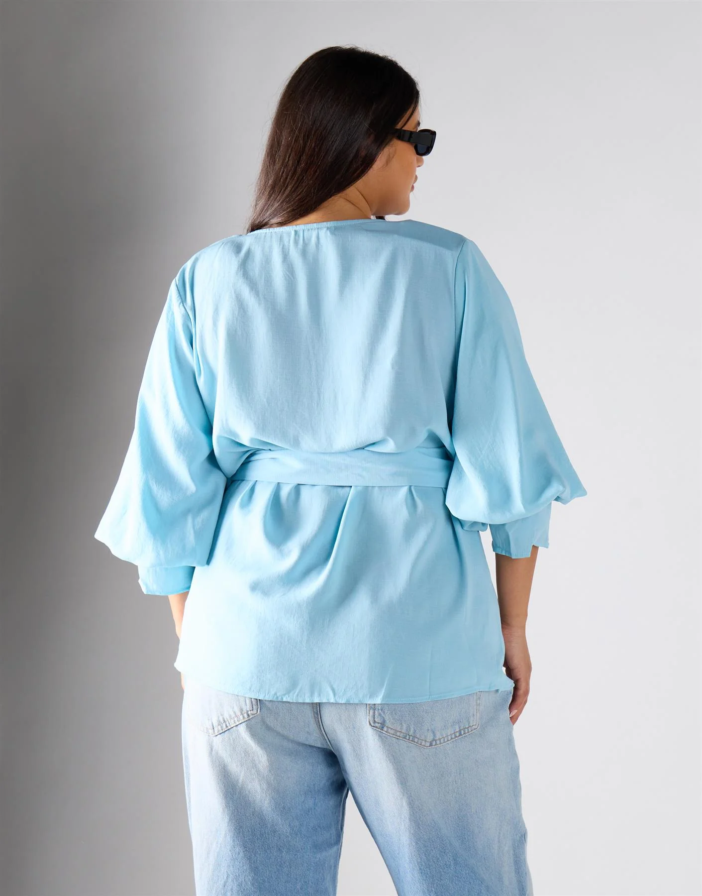 Glamorous Curve Pastel Blue Wrapped Top - Image 4