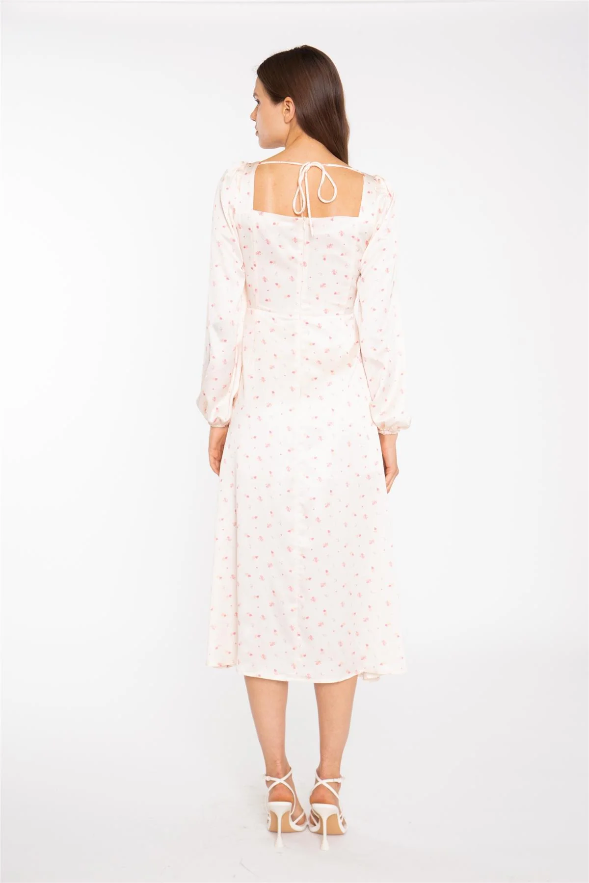 Peach-Pink Daisy Milkmaid Midi-Dress - Image 2