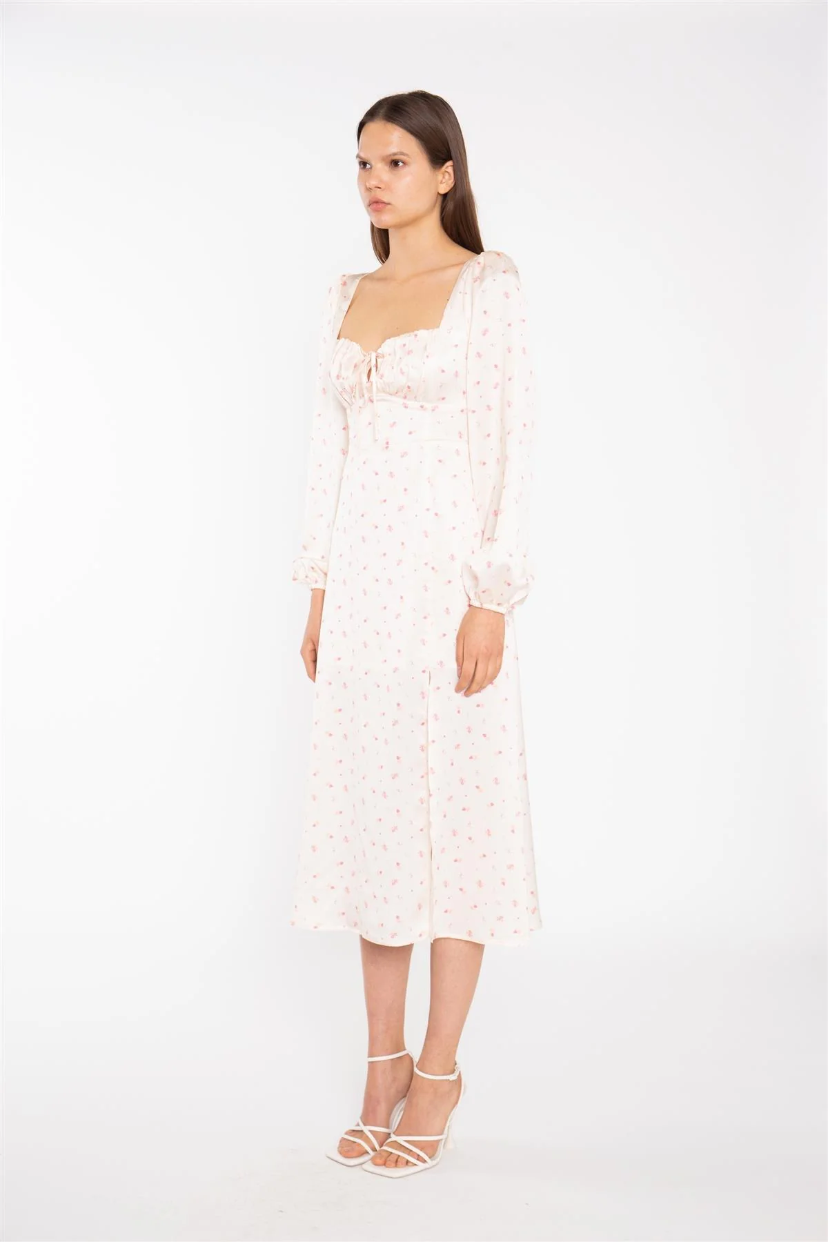 Peach-Pink Daisy Milkmaid Midi-Dress - Image 3