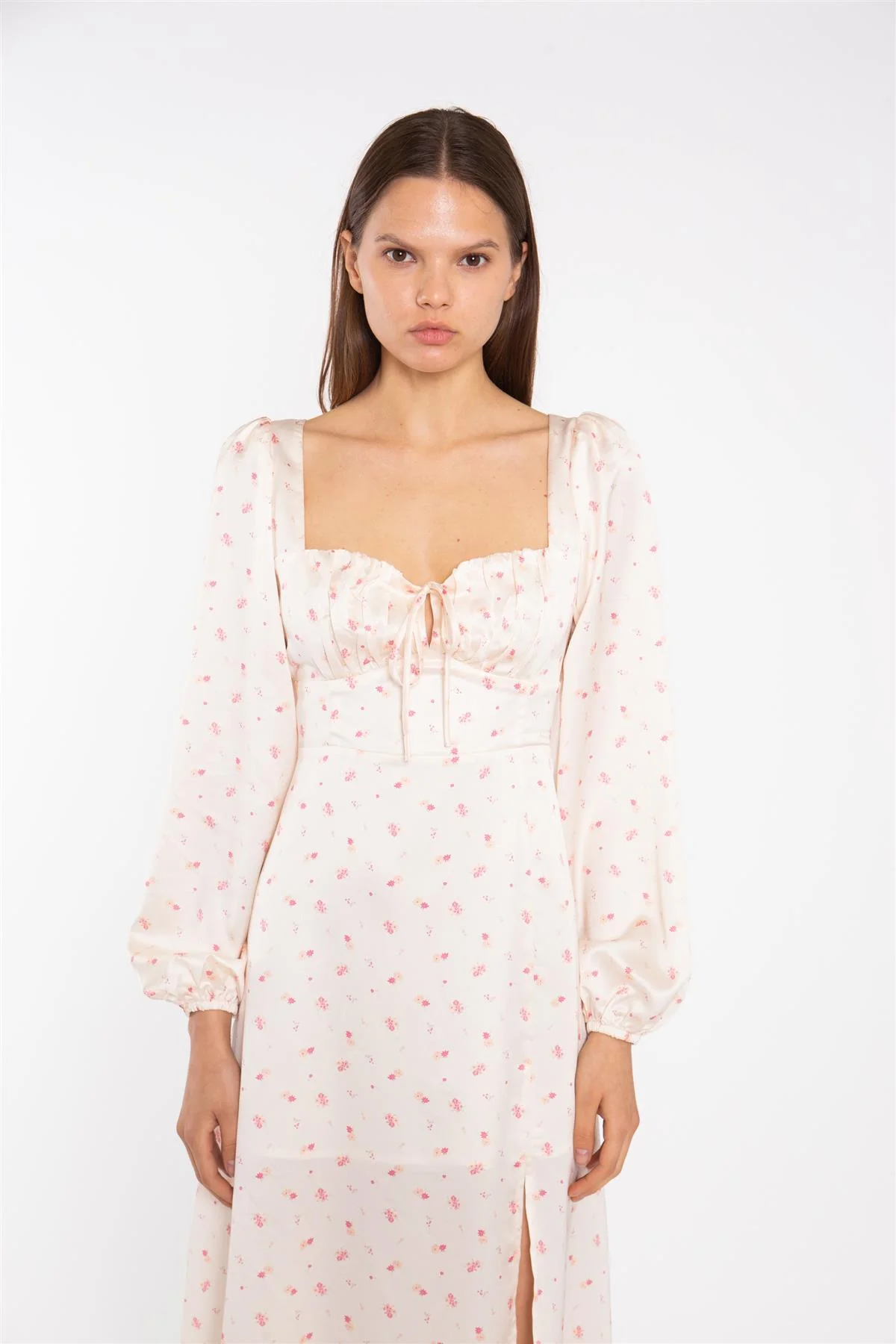 Peach-Pink Daisy Milkmaid Midi-Dress - Image 4