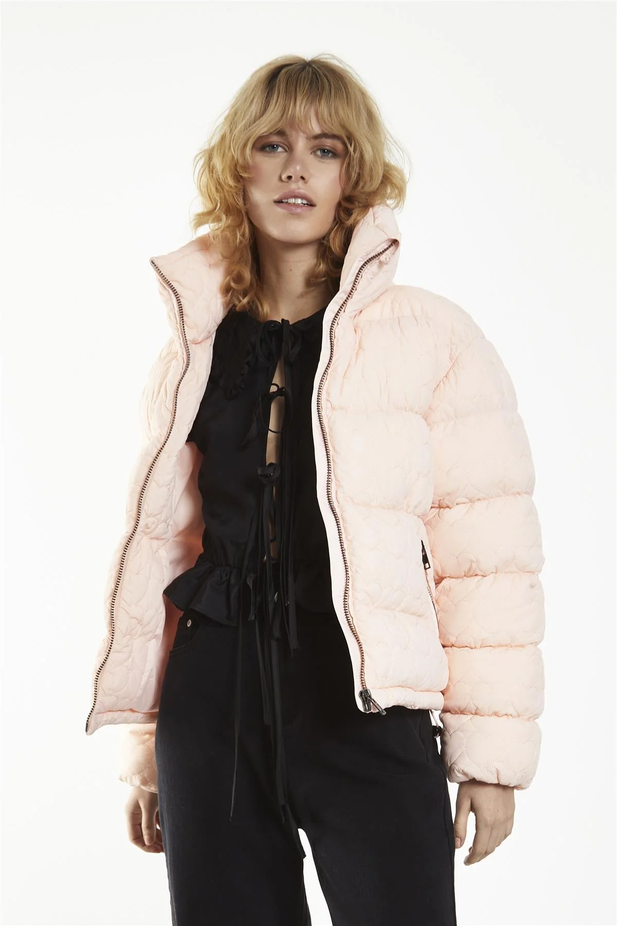 Peach Textured Heart Puffer Jacket - Image 3