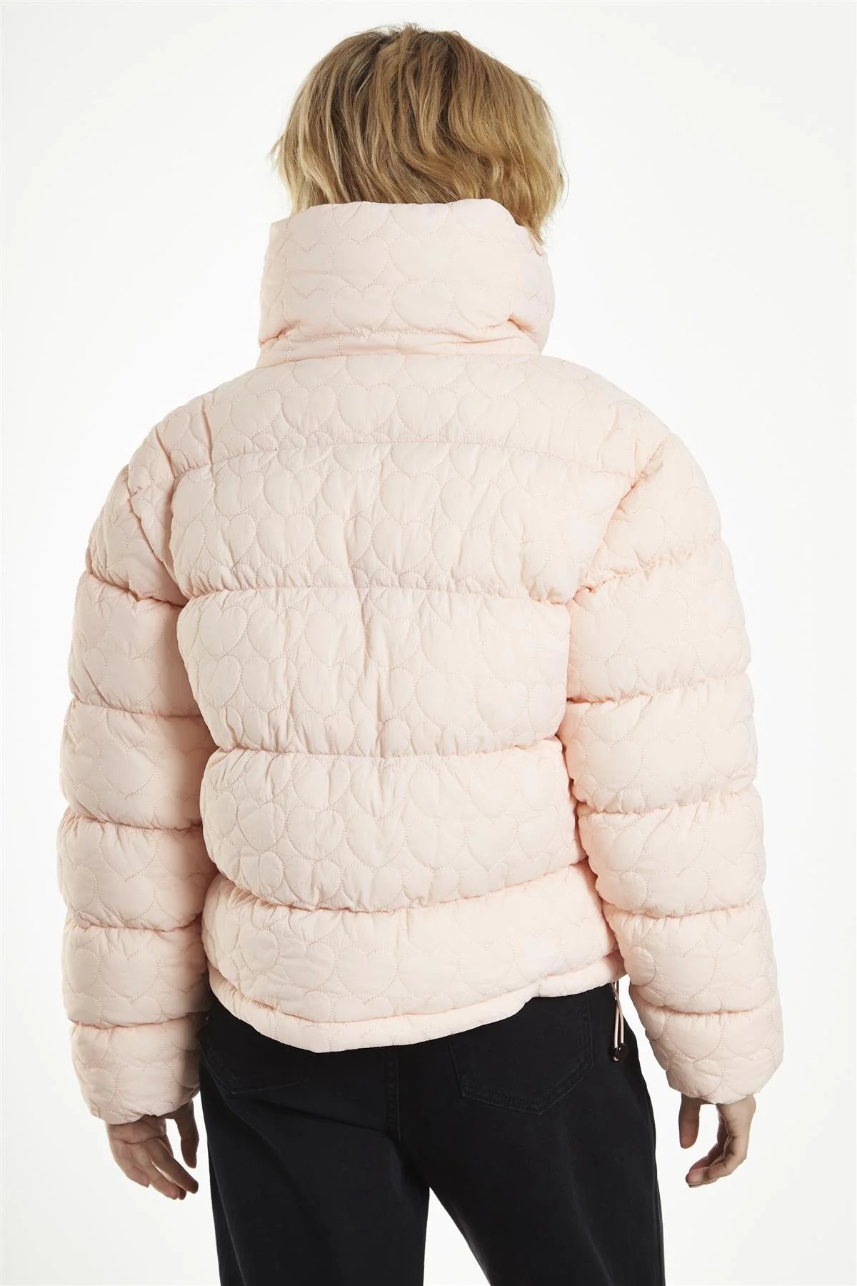 Peach Textured Heart Puffer Jacket - Image 4