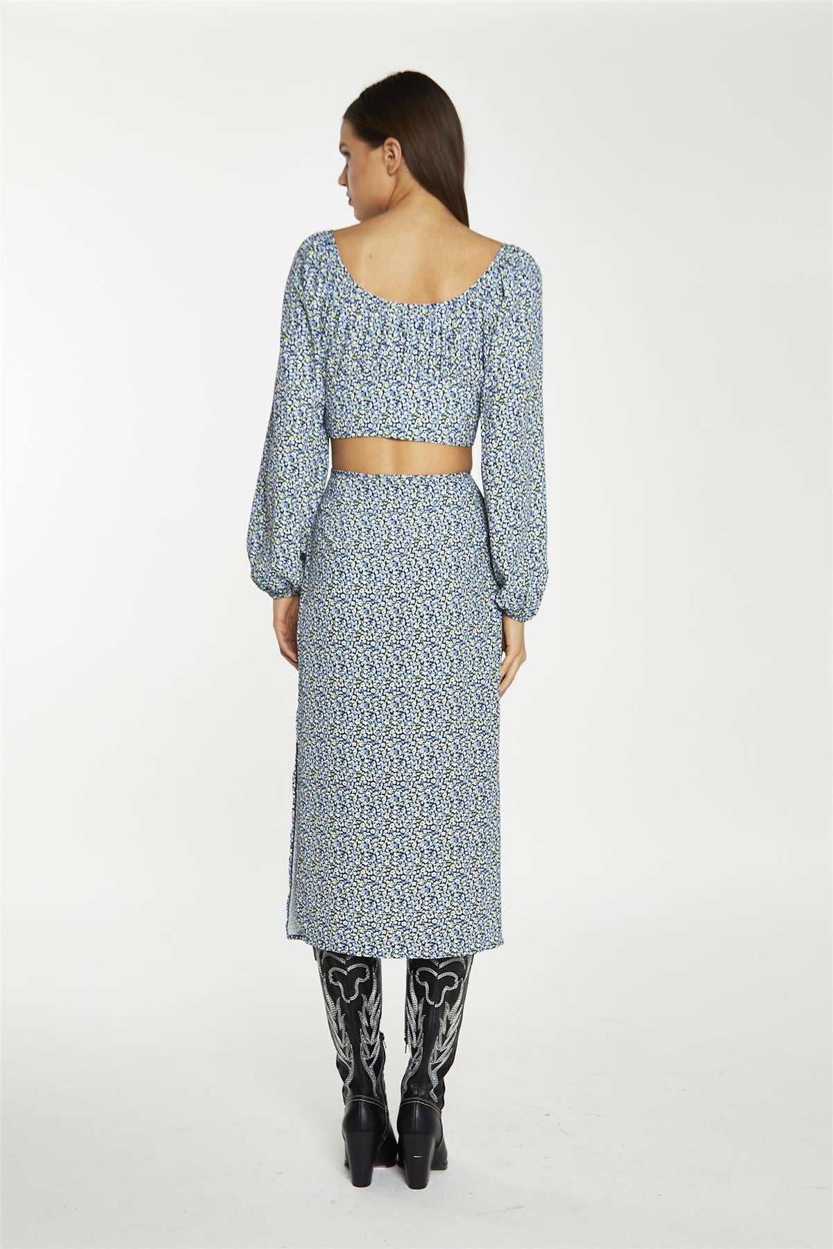 Pencil Midi Skirt - Blue Lime Ditsy - Image 2
