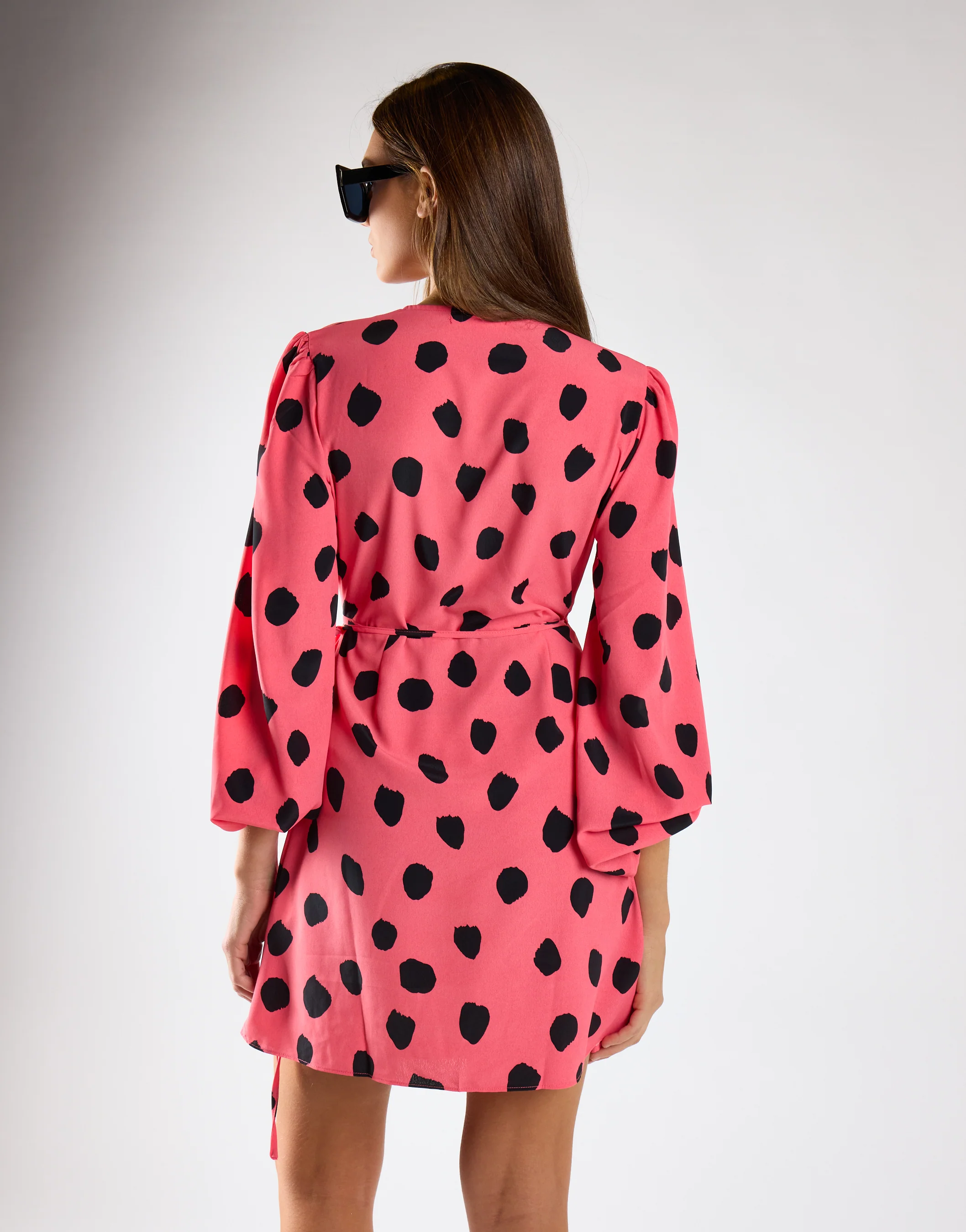 Pink Black Messy Spot V-Neck Mini Dress - Image 2