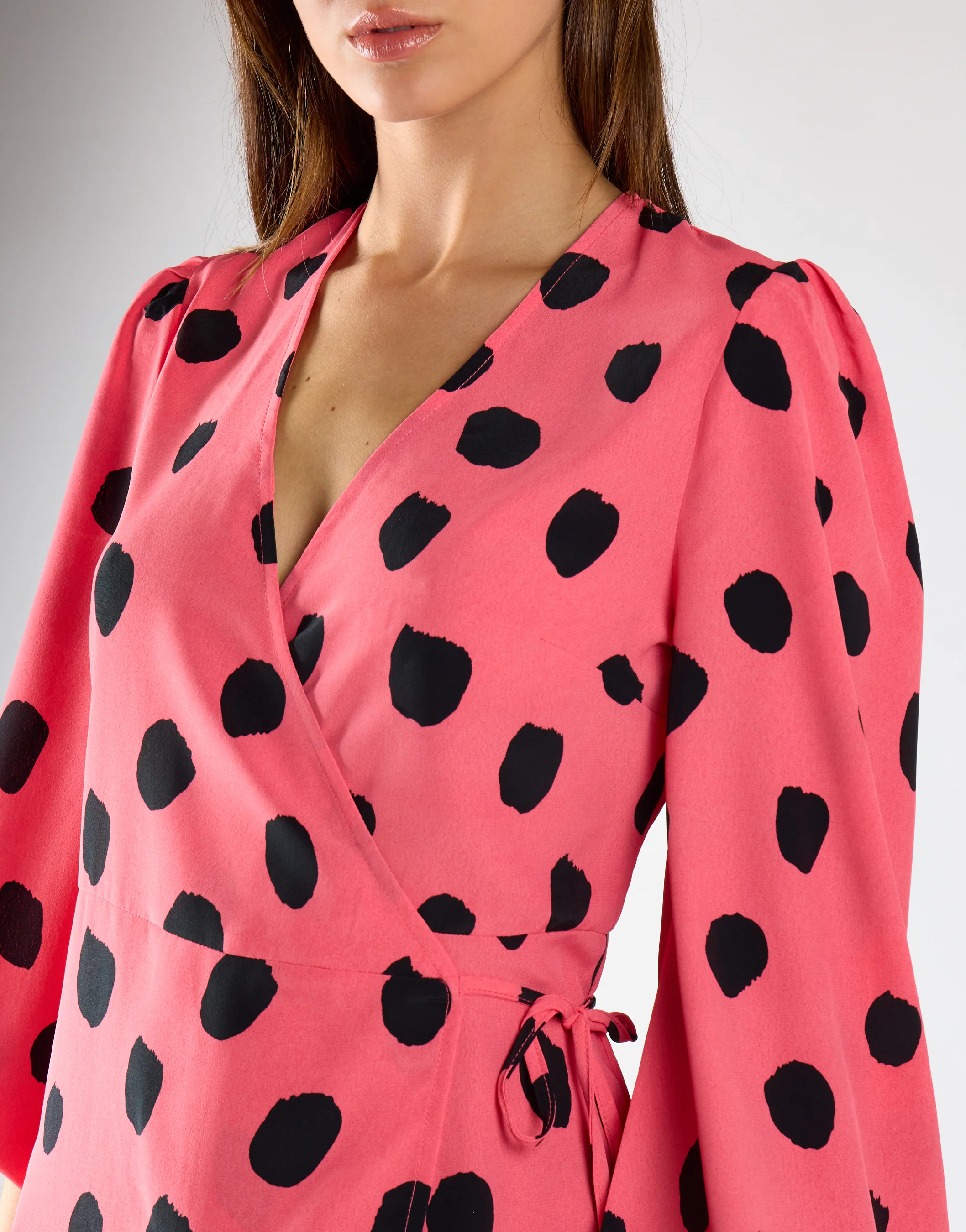 Pink Black Messy Spot V-Neck Mini Dress - Image 4
