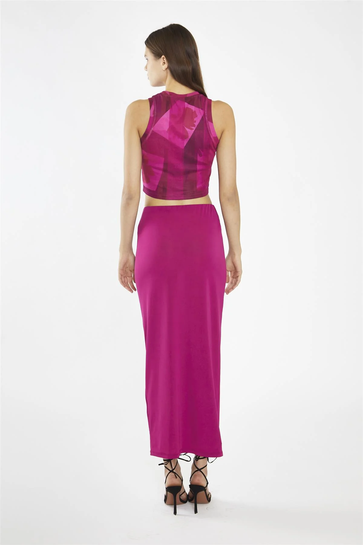 Pink-Block Mesh Racerback Crop-Top - Image 2