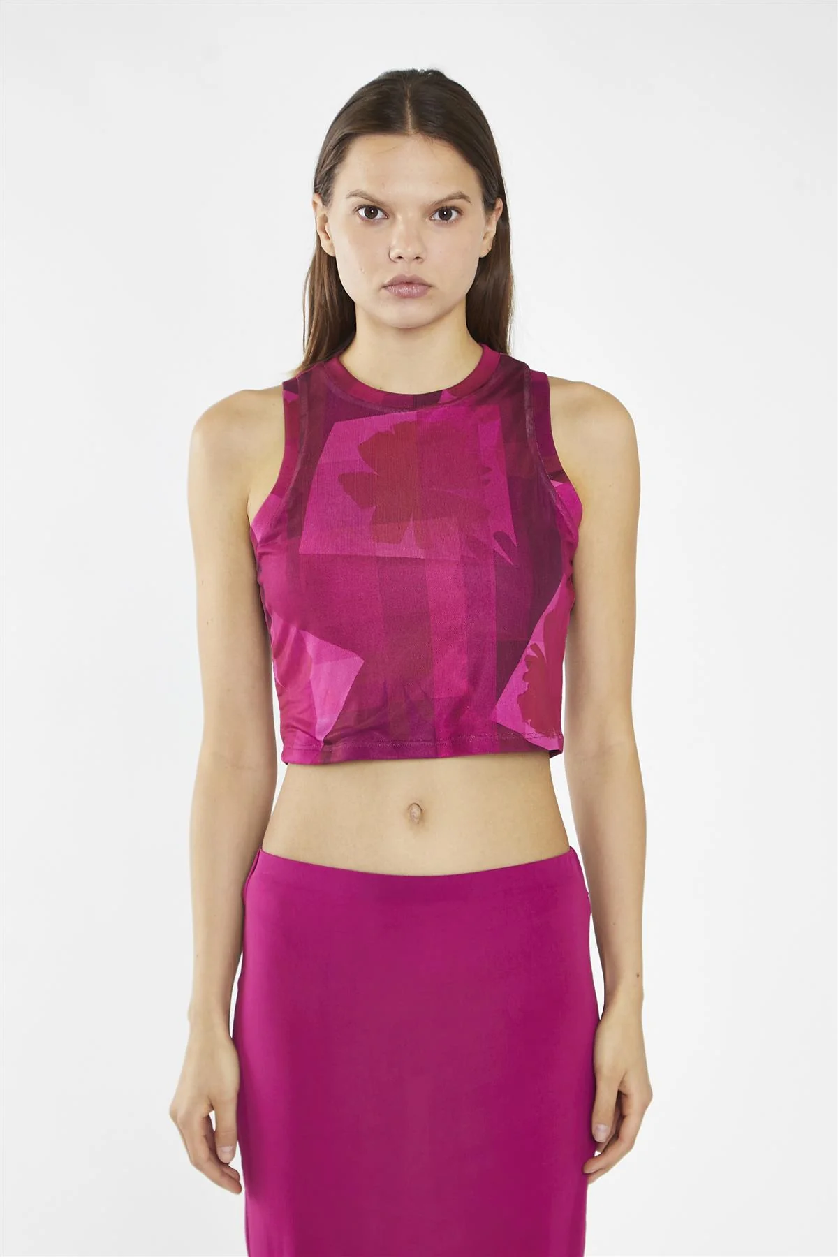 Pink-Block Mesh Racerback Crop-Top - Image 3
