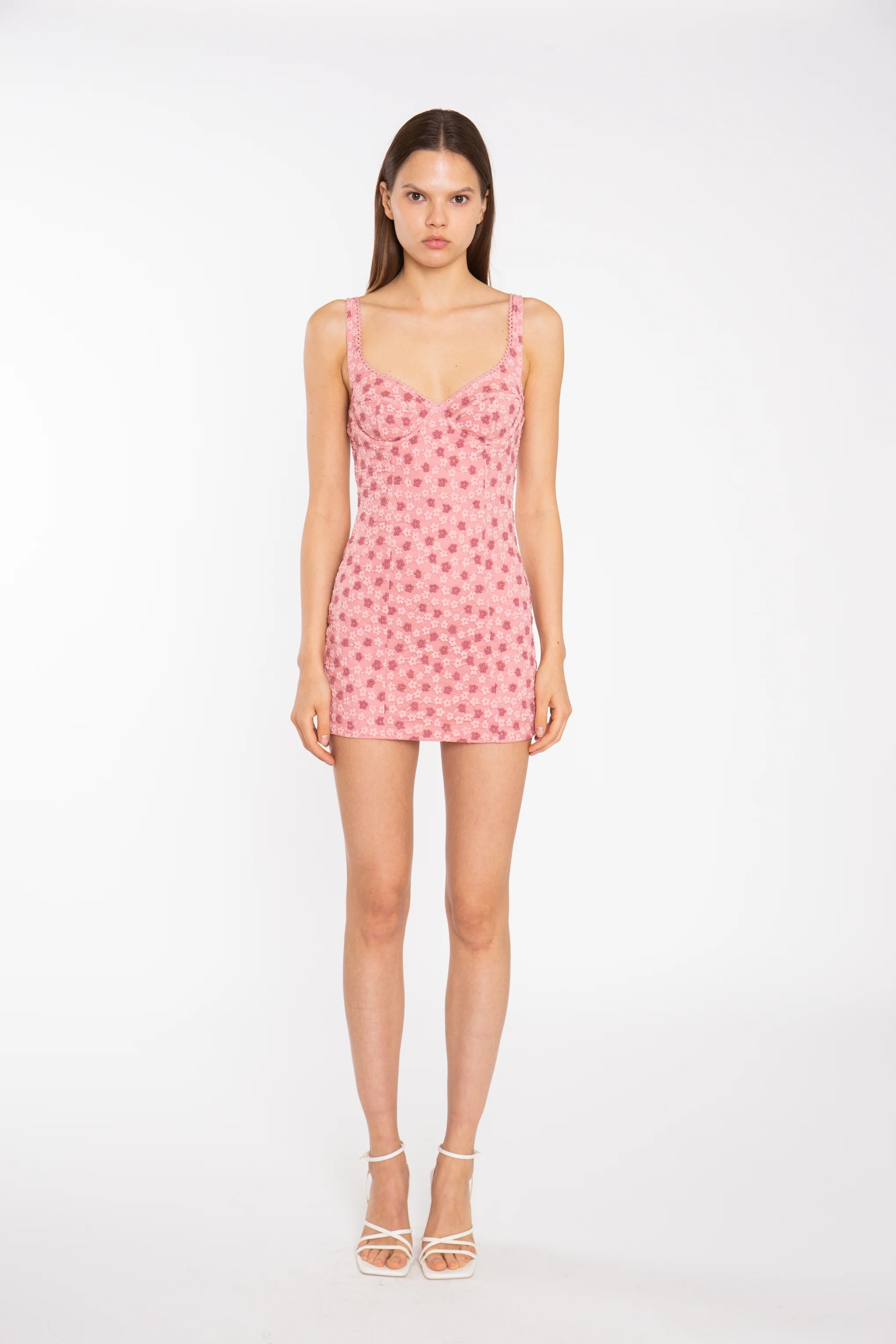 Pink Ditsy-Lace Corset Style Mini-Dress - Image 4