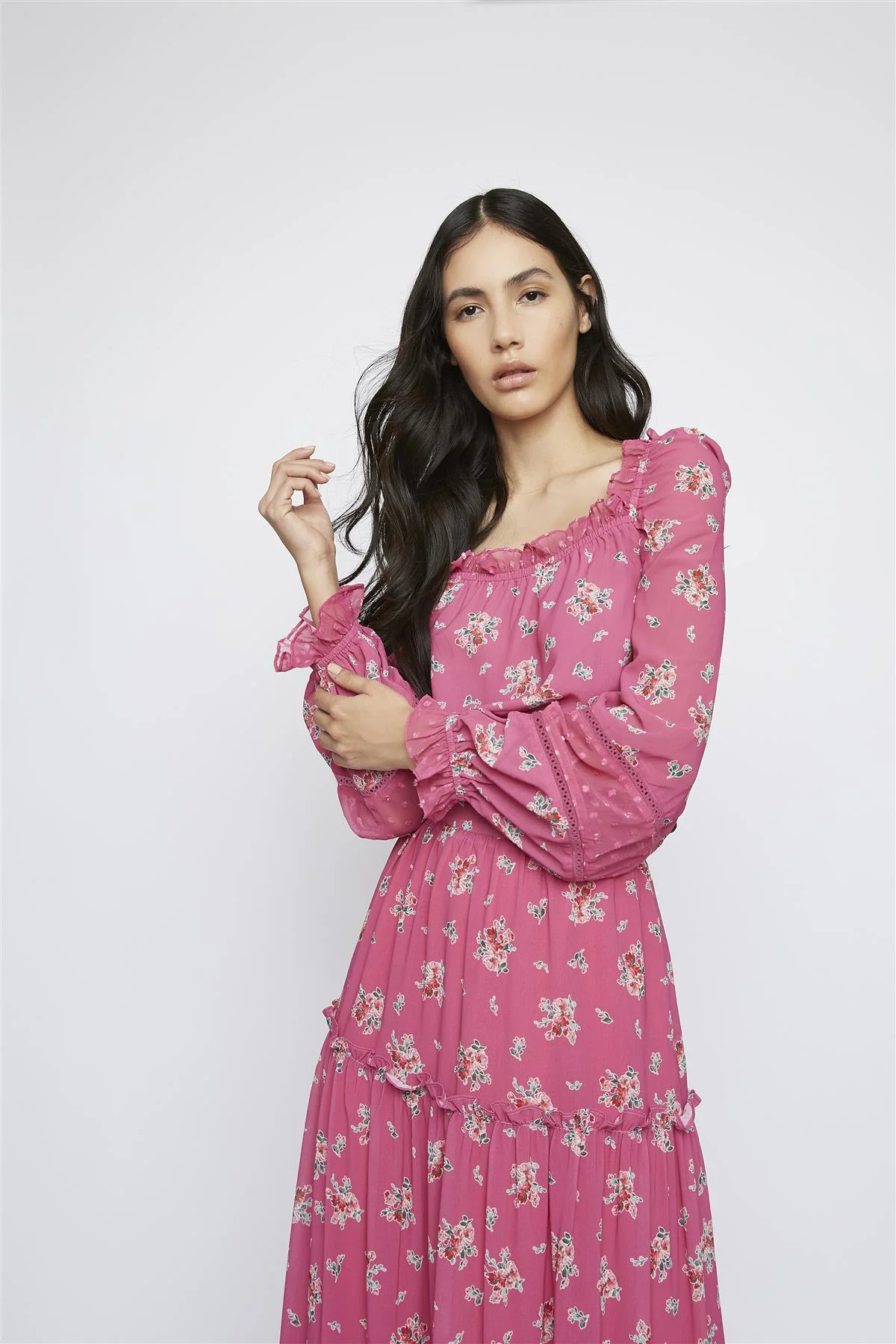 Pink Floral Square Frill Neck Crop Top - Image 2