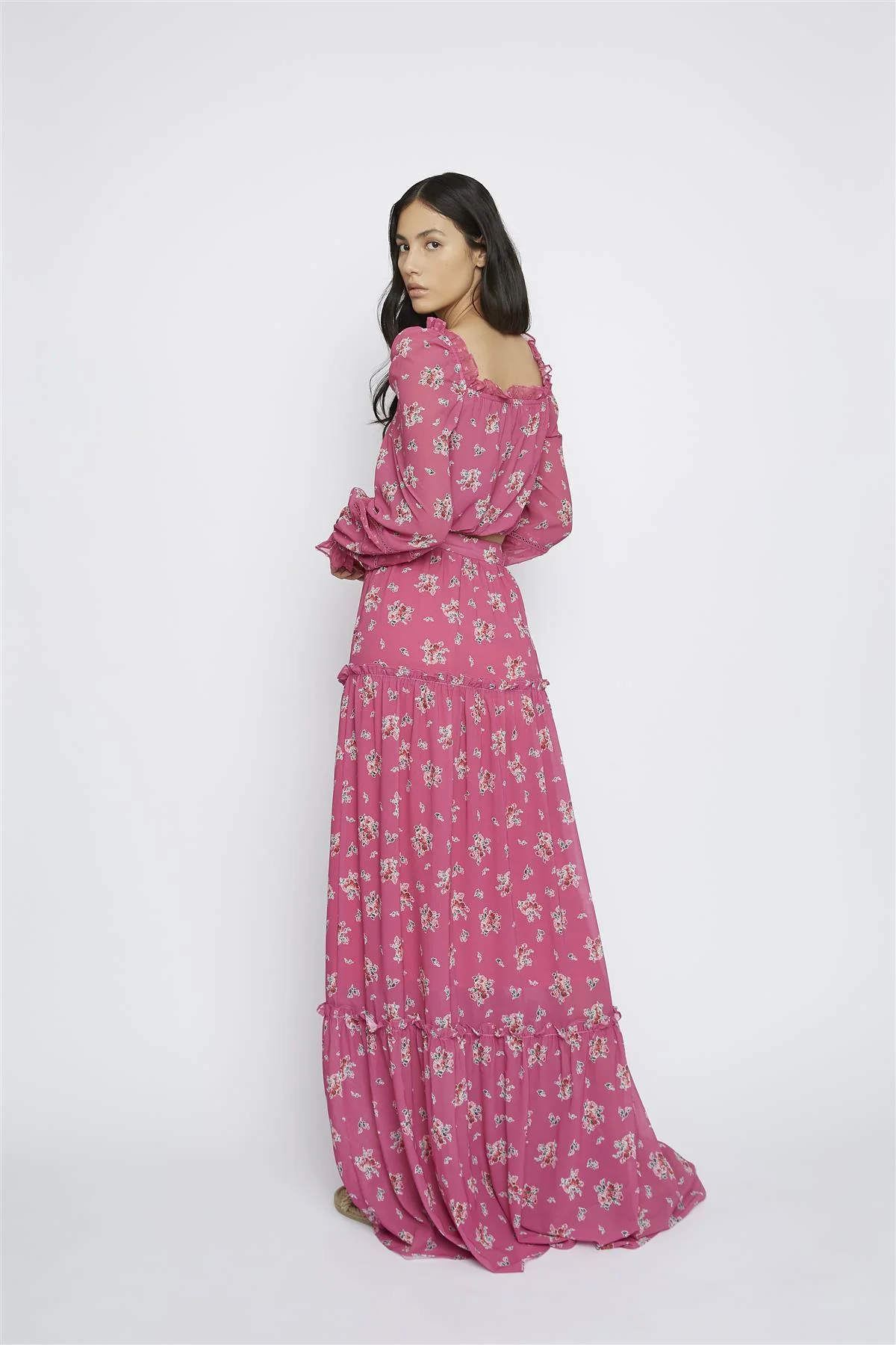 Pink Floral Square Frill Neck Crop Top - Image 3