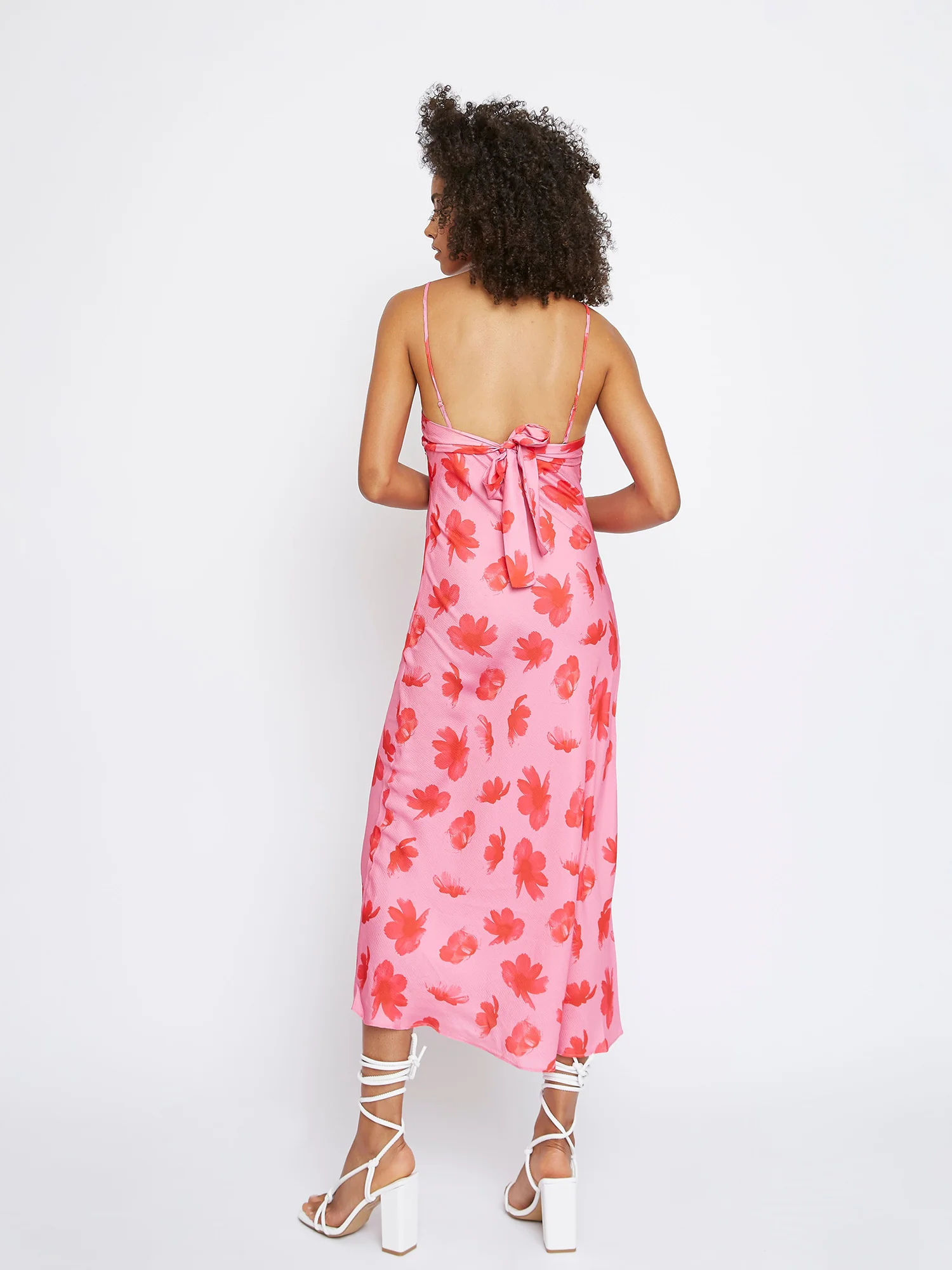 Glamorous Pink Floral Tie Back Midi Dress - Image 3