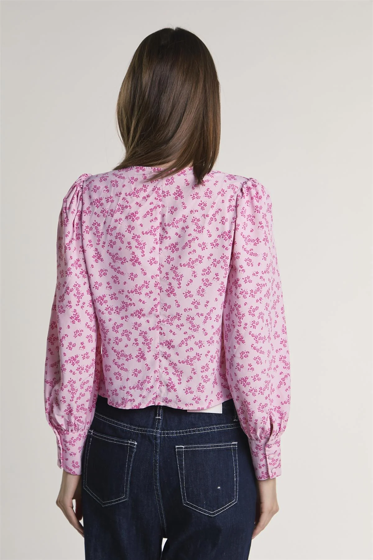 Pink-Fuschia-Ditsy Button-Front -Top - Image 2