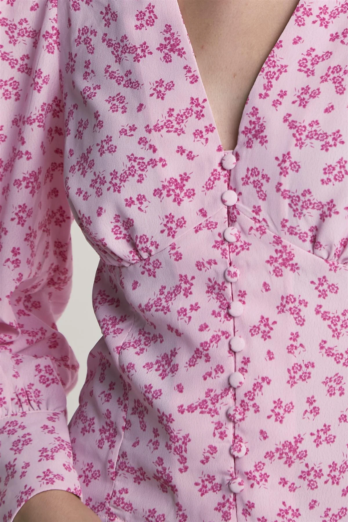 Pink-Fuschia-Ditsy Button-Front -Top - Image 4
