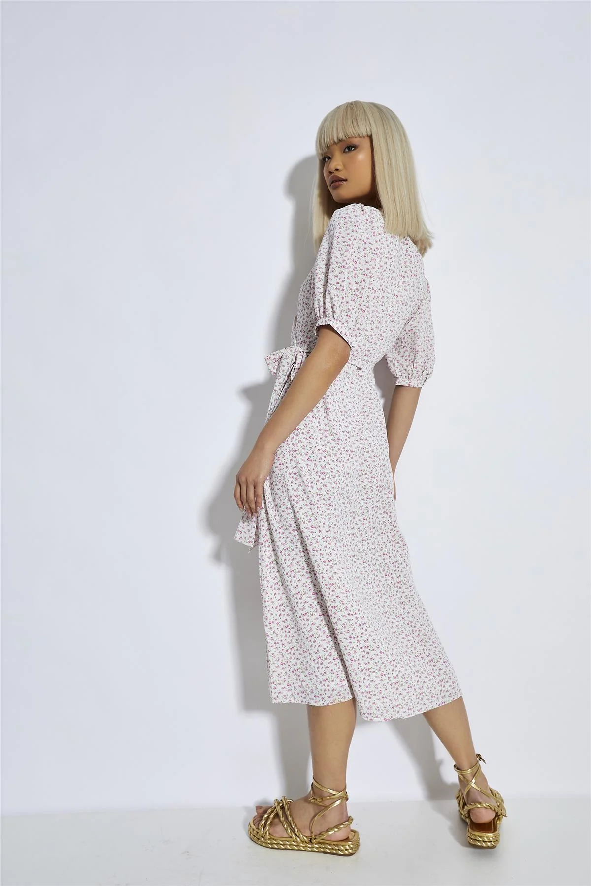Pink Mini Vintage-Rose Midi Wrap-Dress - Image 2
