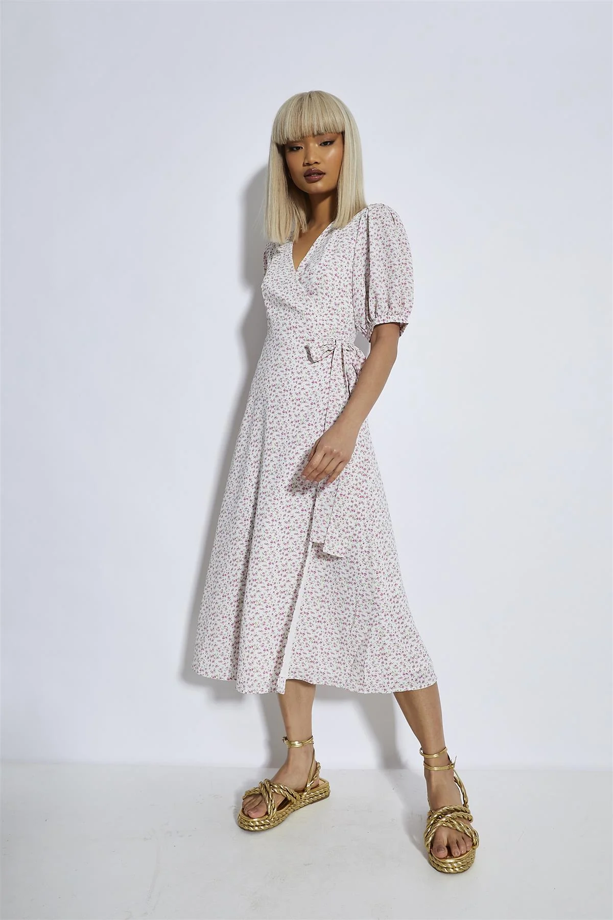 Pink Mini Vintage-Rose Midi Wrap-Dress - Image 4