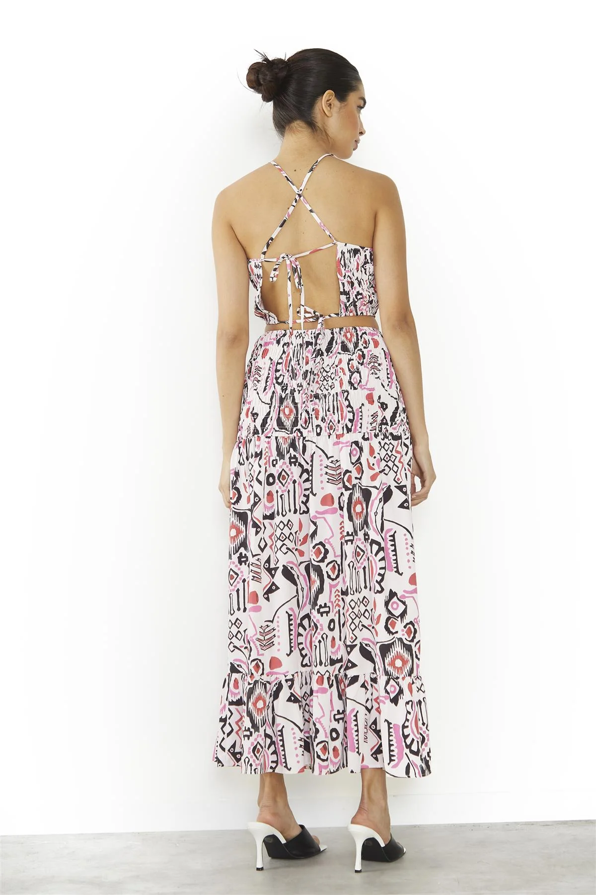 Pink Multi Abstract Spaghetti Strap Crop-Top - Image 2