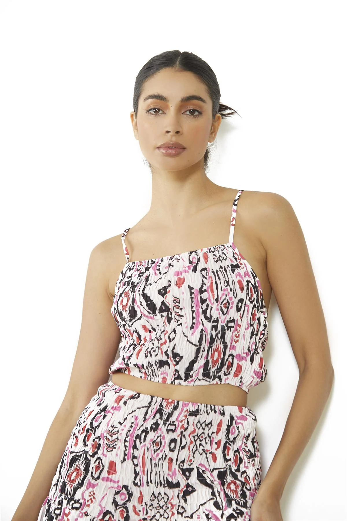 Pink Multi Abstract Spaghetti Strap Crop-Top - Image 3