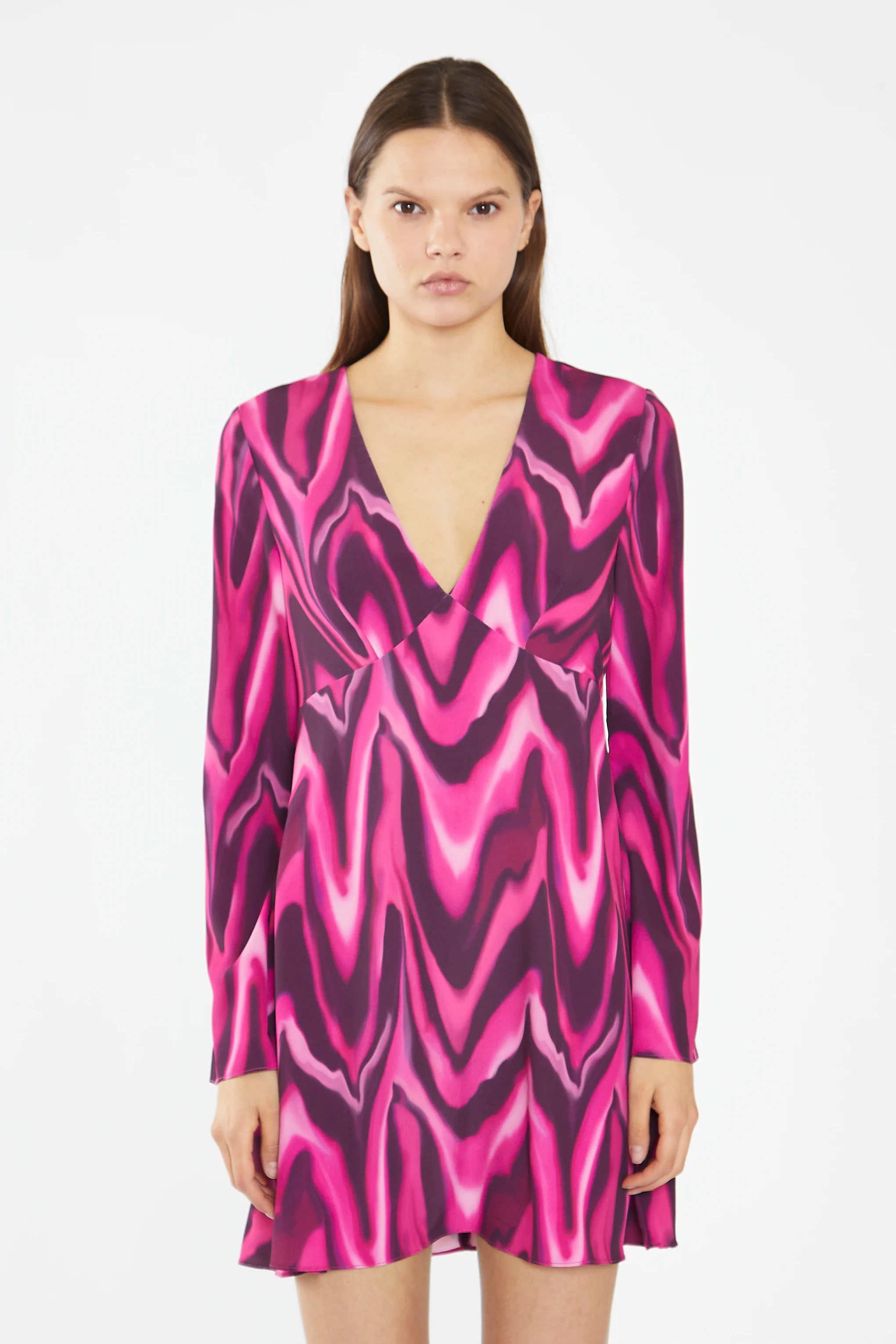 Pink Multi-Blurred Wave Flared Sleeve Mini-Dress - Image 2