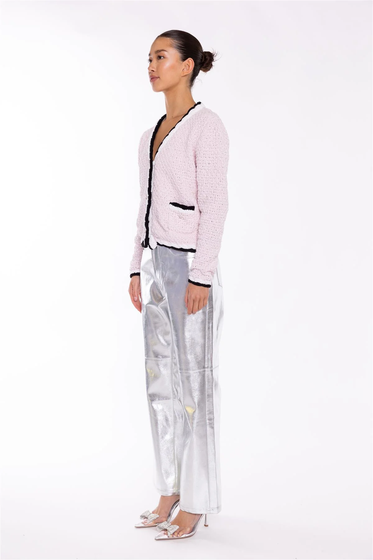 Pink-Multi Diamante-Buttons Cardigan - Image 4