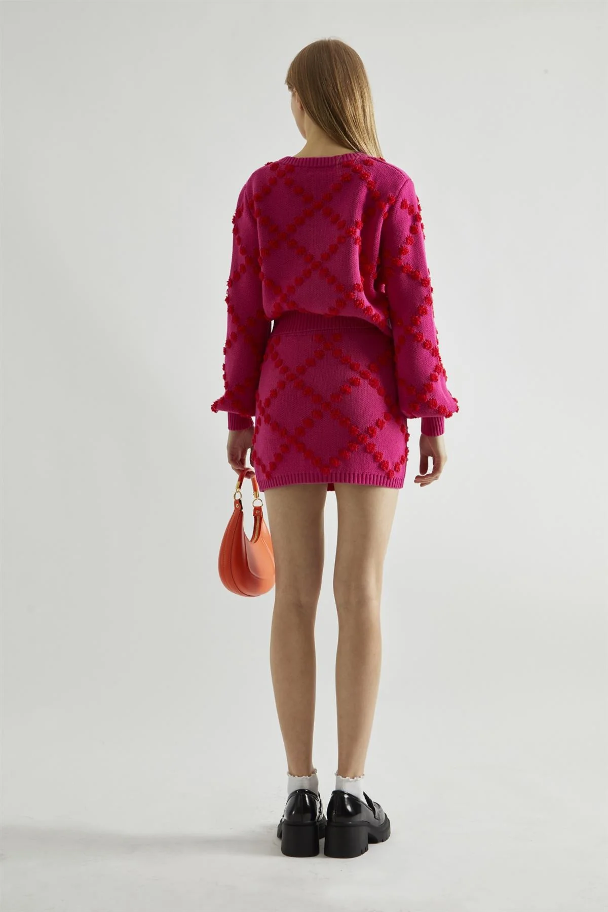 Pink-Red Bobble-Knit Mini-Skirt - Image 2
