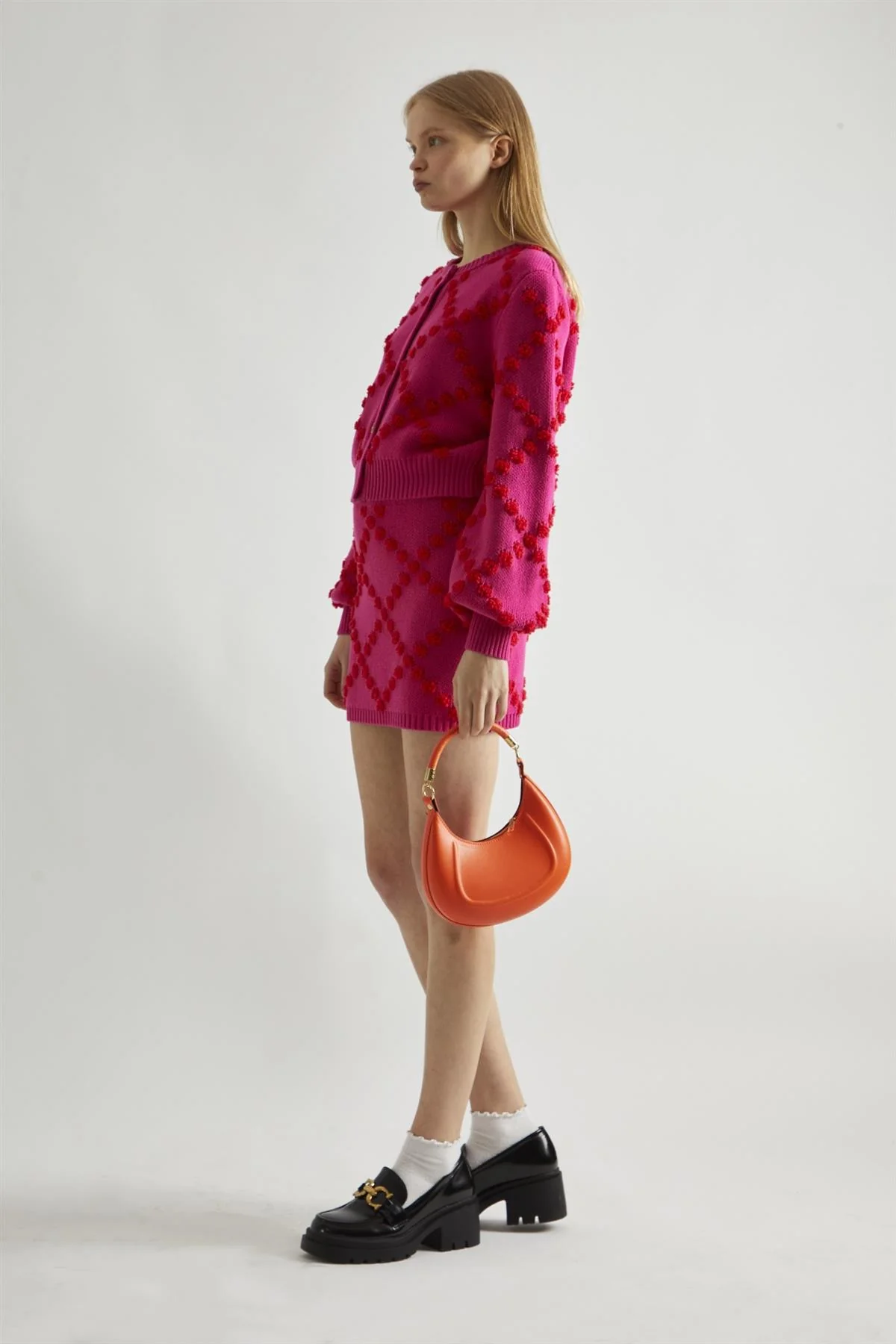 Pink-Red Bobble-Knit Mini-Skirt - Image 4