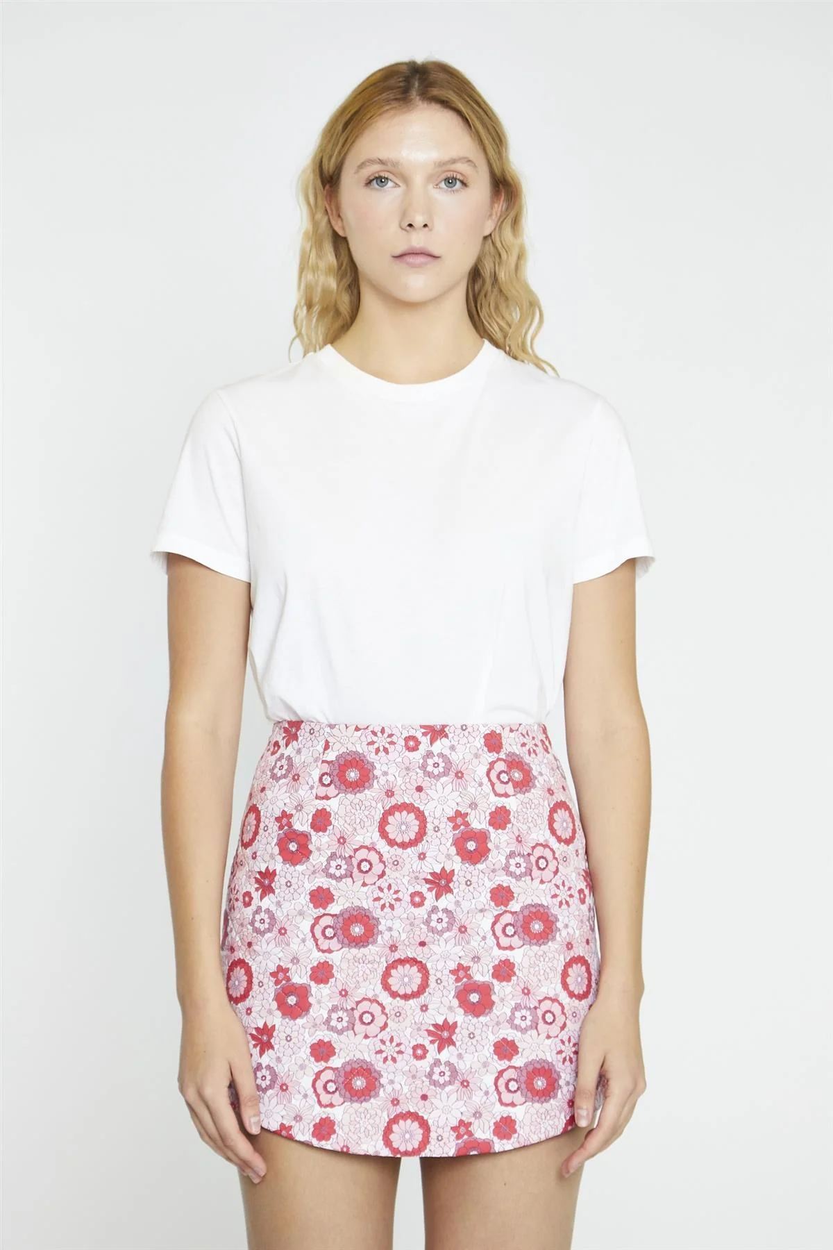 Pink Red Vintage Floral A-Line Mini-Skirt - Image 3
