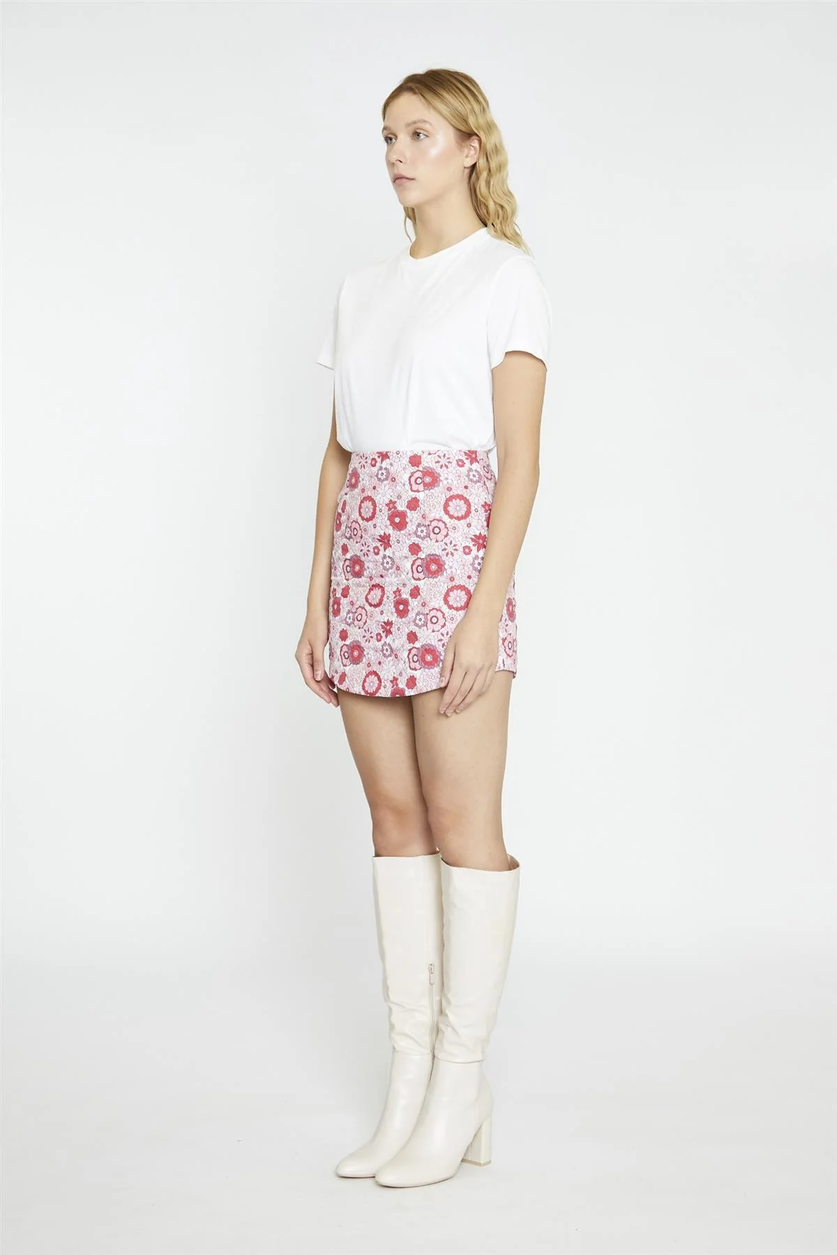 Pink Red Vintage Floral A-Line Mini-Skirt - Image 5