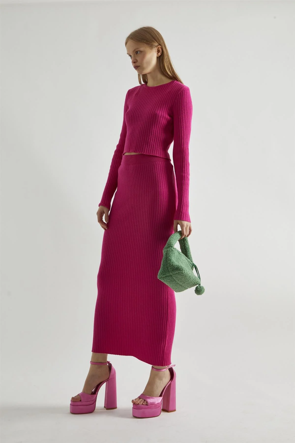 Pink Rib-Knit Midi-Skirt - Image 4