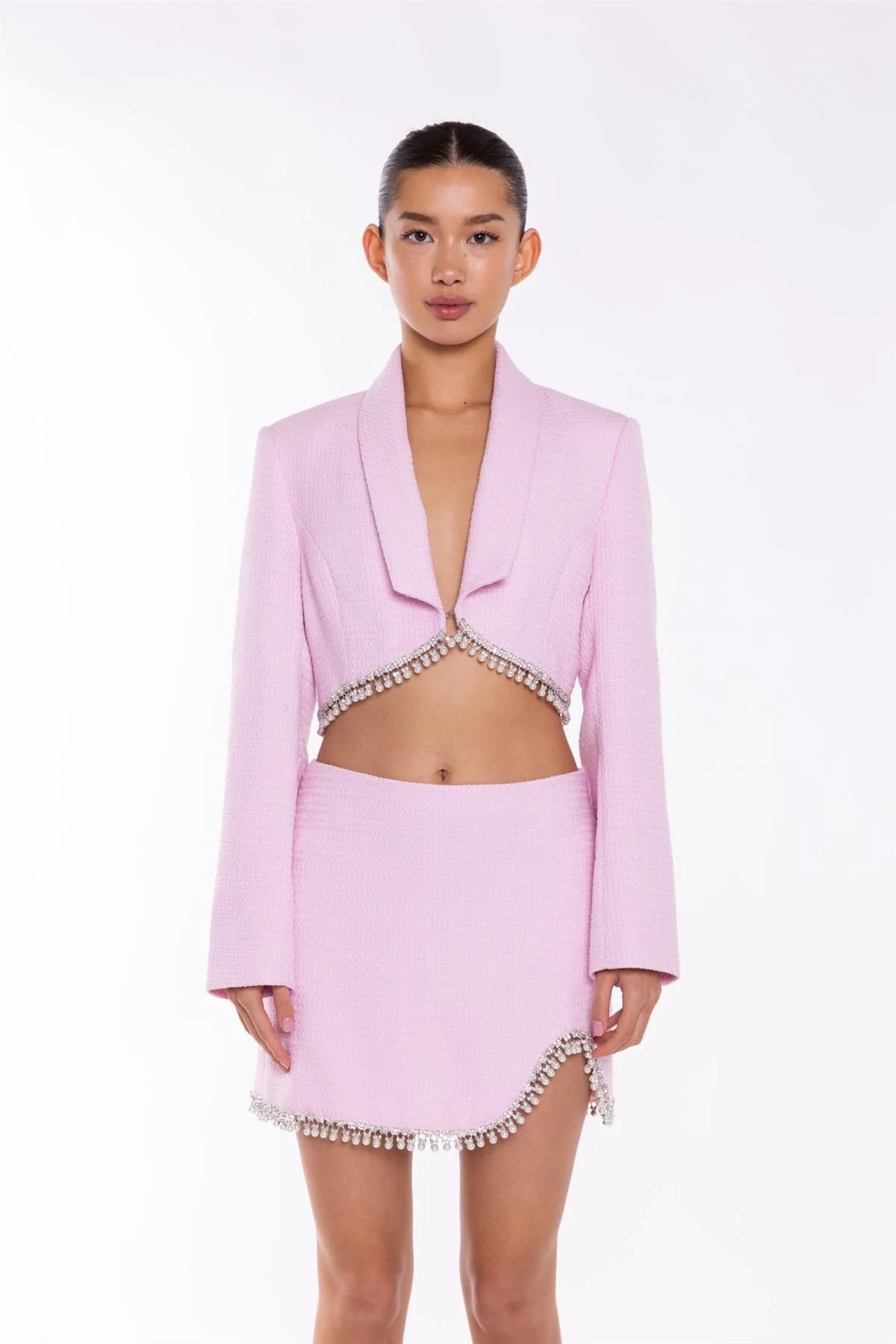 Pink-Tweed Diamante Trim Mini-Skirt - Image 3