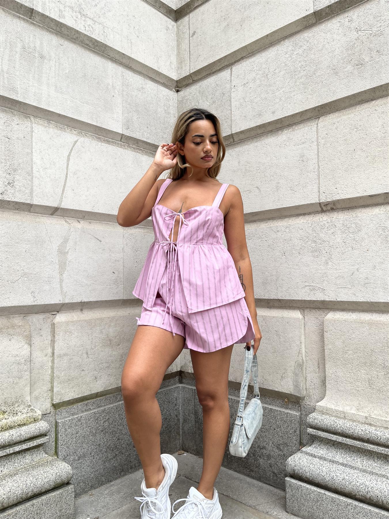 Pink Vertical-Stripe Tie-Front Smock-Top - Image 3