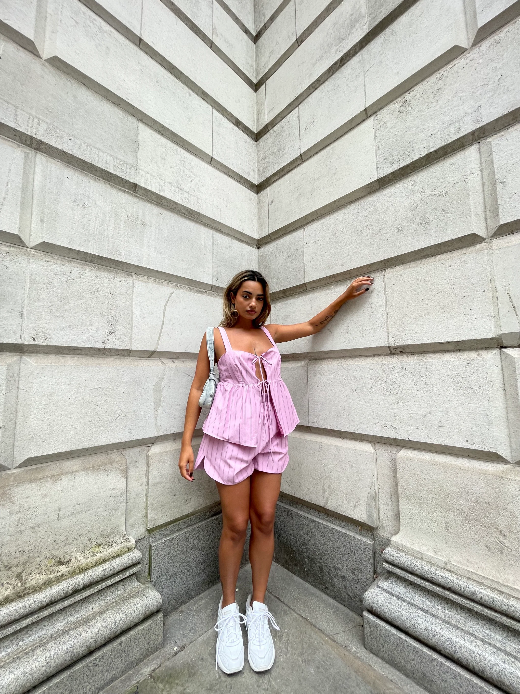 Pink Vertical-Stripe Tie-Front Smock-Top - Image 4