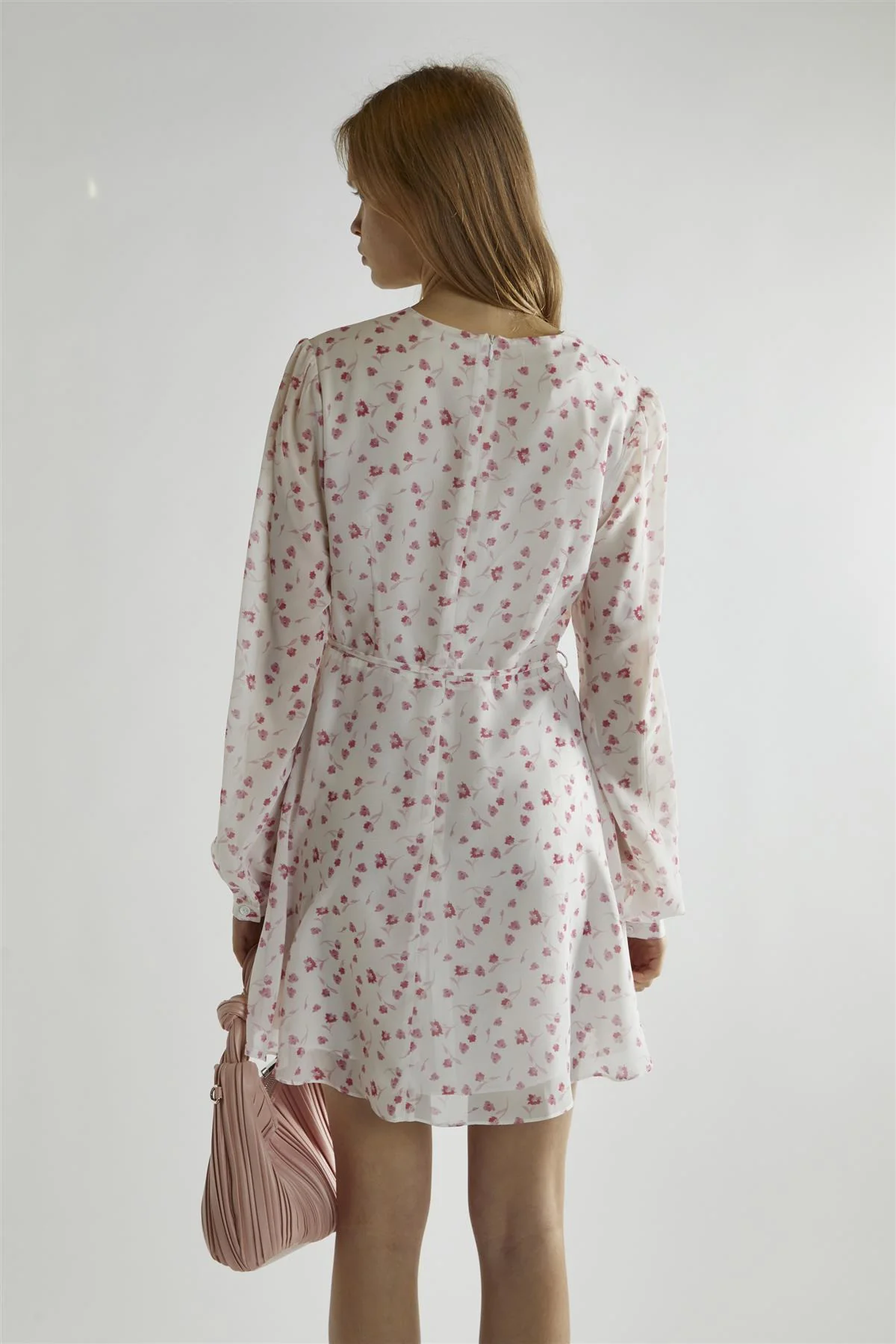 Pink Watercolour-Floral V-Neck Mini-Dress - Image 2